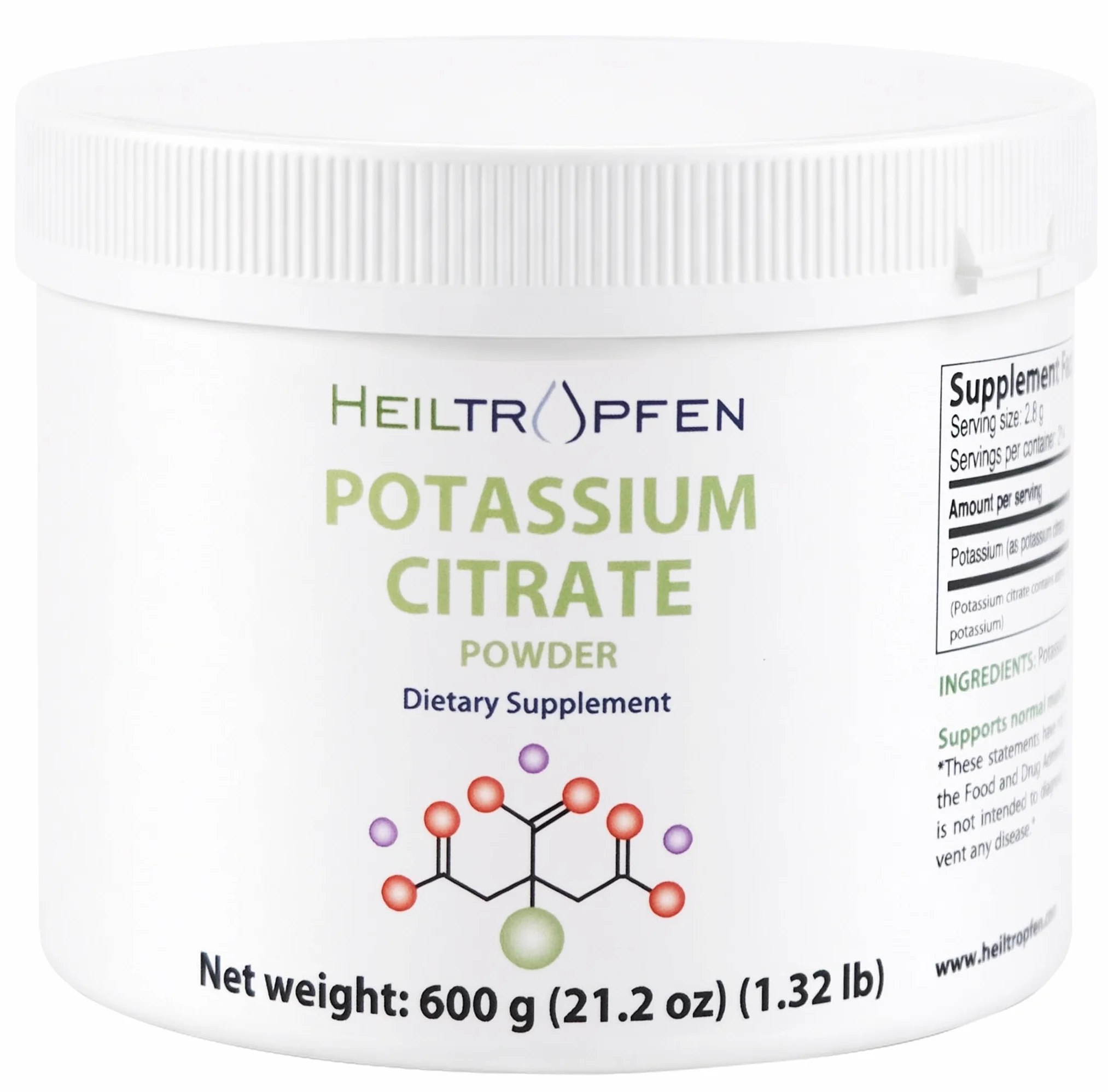Potassio Citrato in Polvere 600g | 100% Puro | Senza Aroma | Ingrediente Singolo | Senza Capsule | Integratore Alimentare