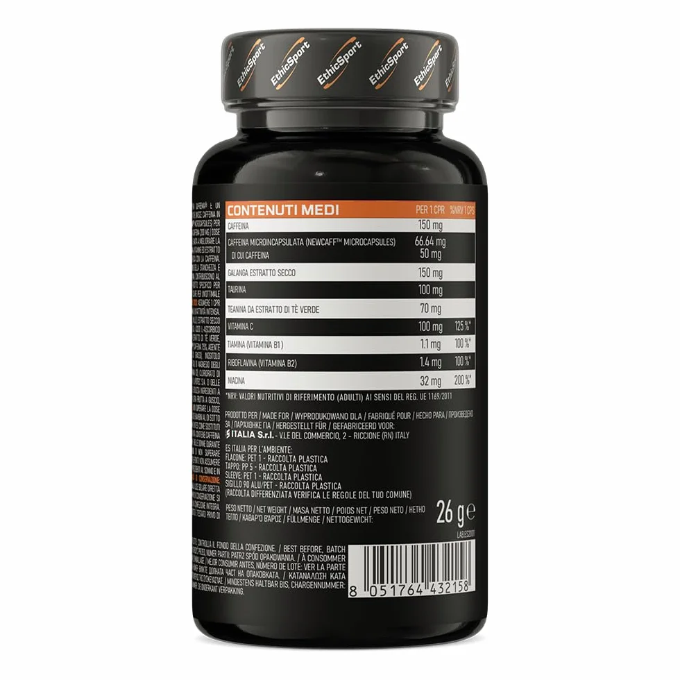ETHICSPORT Caffeina Suprema 200 mg Caffeina a rilascio modulato NEWCAFF EnXtra Teanina Taurina 30 capsule vegetali