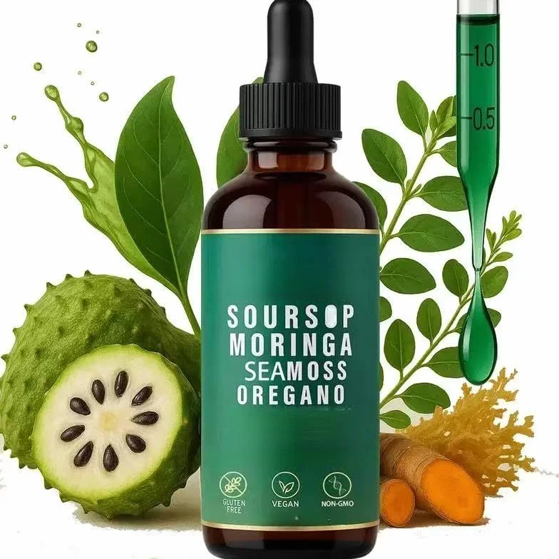 Amaro di soursop con muschio marino, moringa e origano per la salute generale
