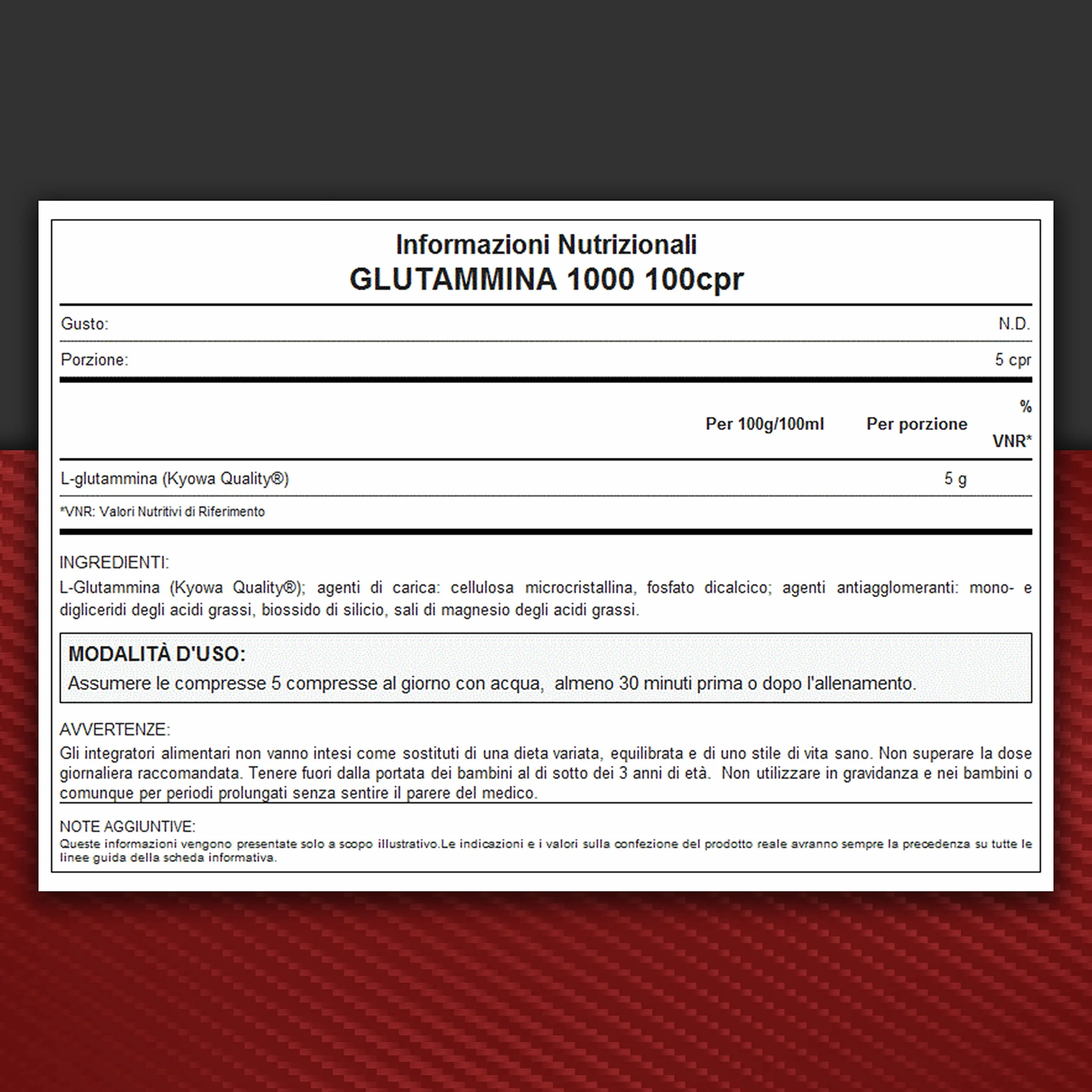 WHY SPORT GLUTAMMINA 1000 – Amminoacidi - Integratore Alimentare a Base di L-Glutammina – 100 Compresse