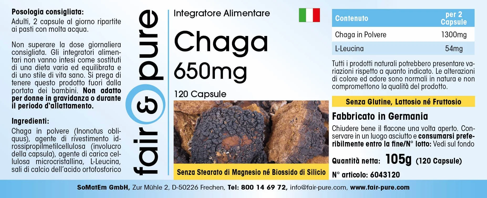 Fair & Pure® - Chaga 650mg - Capsule - Inonotus obliquus - Vegan - 120 Capsule
