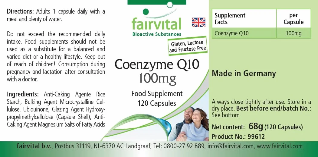 fairvital Coenzima Q10 100 mg, 120 capsule, facili da deglutire, ALTO DOSAGGIO, capsule di CoQ10 ubichinone, per 4 mesi, VEGANE