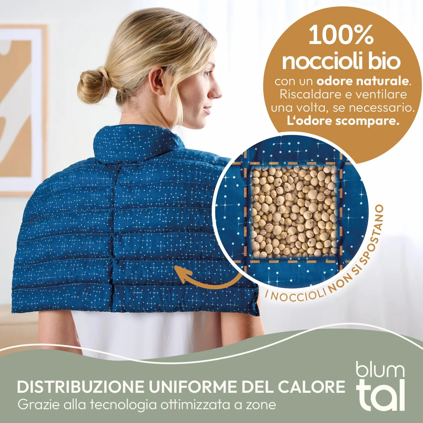 Blumtal cuscino con noccioli di ciliegia riscaldabile per cervicale - cuscino termico noccioli di ciliegio al 100% - scaldacollo da microonde fodera 100% cotone certificata OEKO-TEX - cuscino stampato