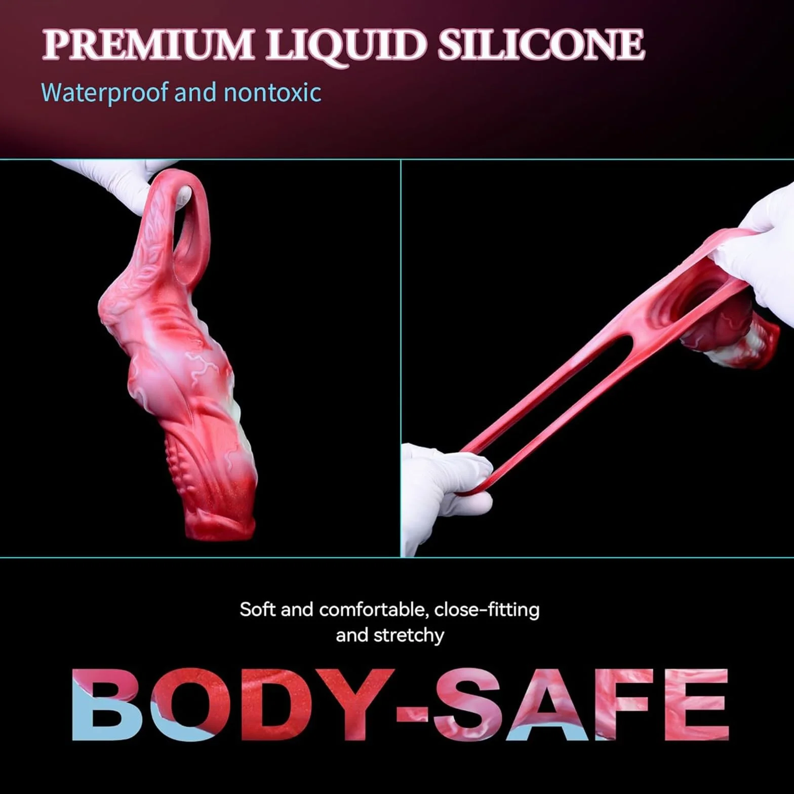 Manicotto for pene Spessi Anelli for pene Annodati Ingranditore dildo uomo, Manicotto estensore Steath in silicone rosso ritardare l'eiaculazione Erezione Ingrandimento coppie