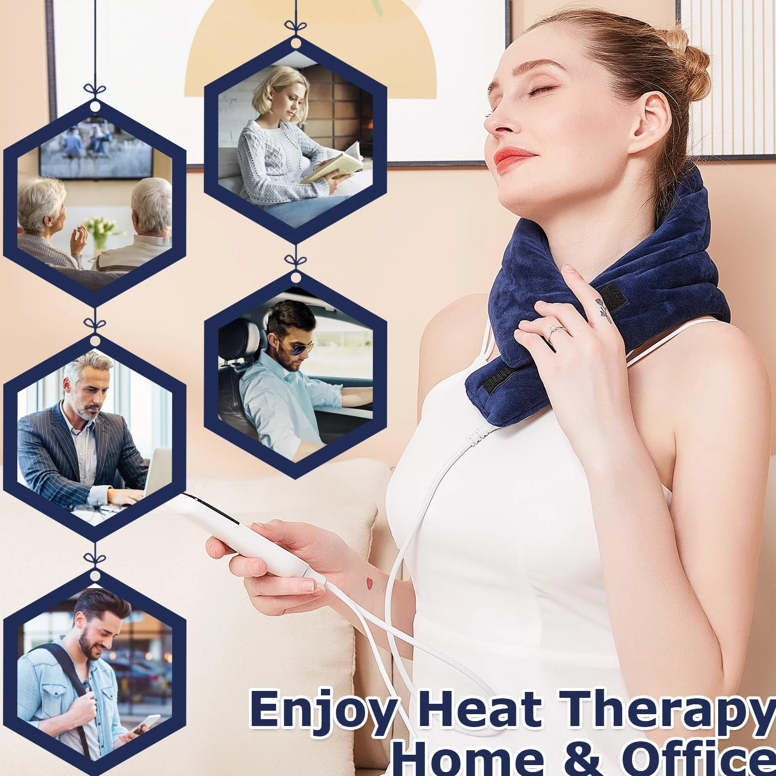 JOBYNA Termoforo Cervicale Elettrico, Termoterapia Scaldacollo Cuscino Cervicale Termico per Alleviare il Dolore, 5 secondi Riscaldamento Rapido, 30-70℃ e 10-90 minuti Regolabile