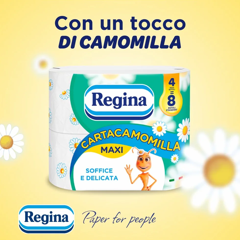 Regina Carta Igienica 4 Rotoli 3 Veli 300 Fogli Camomilla FSC