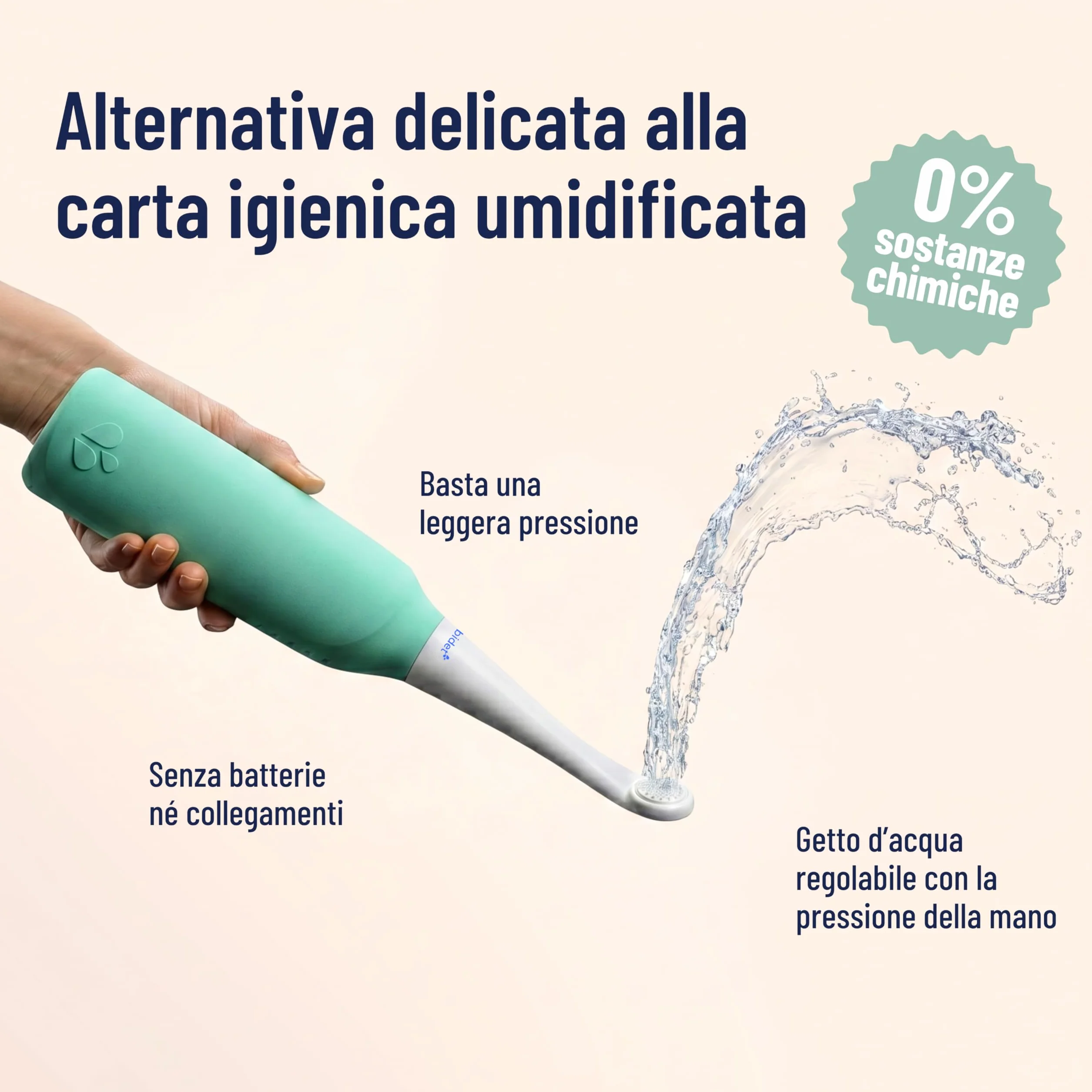 Doccia intima per glutei, 0% chimica, 100% acqua, senza batterie, sostenibile