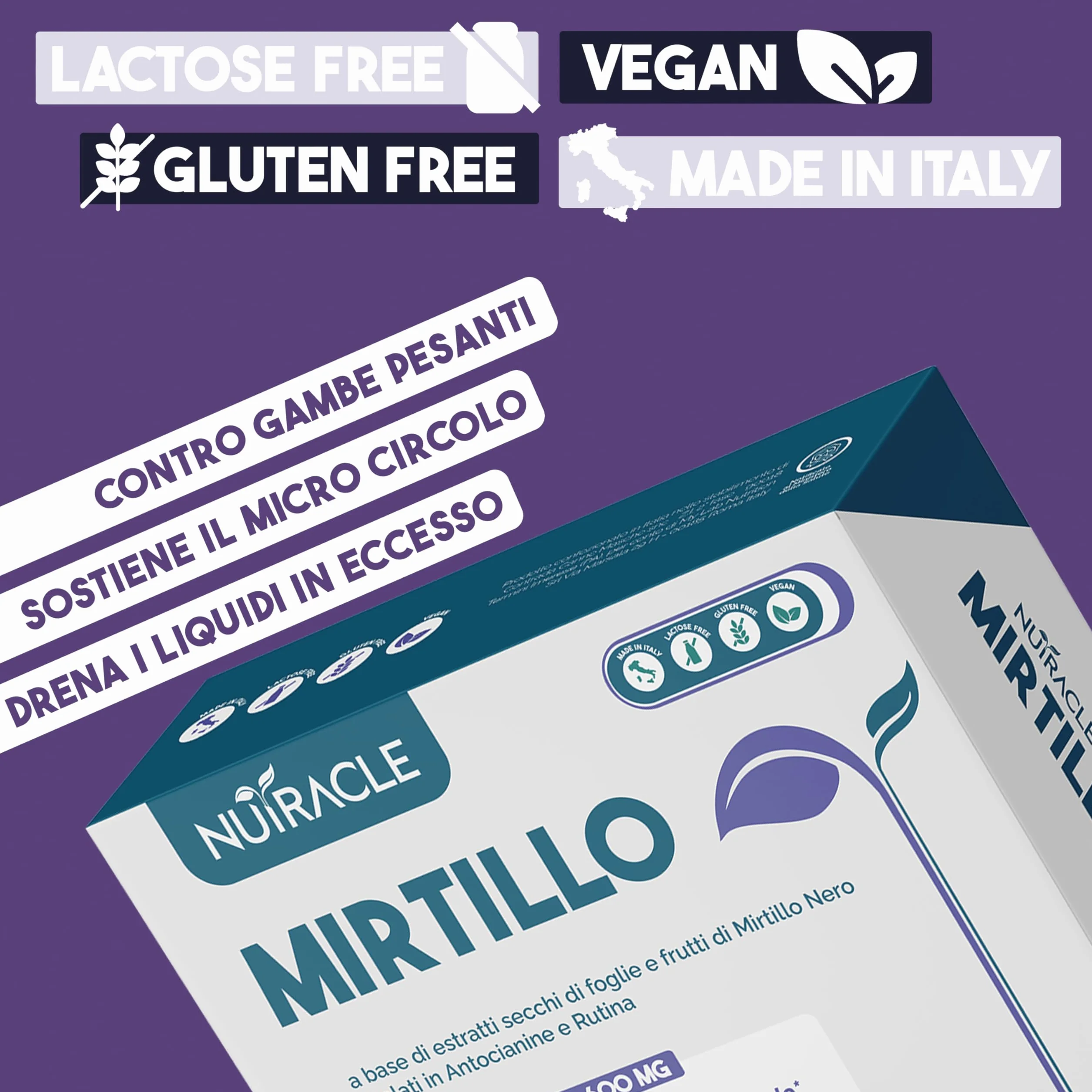 Nutracle Mirtillo Nero 60 compresse 600mg Integratore Microcircolo Gambe Capillari Occhi Vista Drenante Circolazione