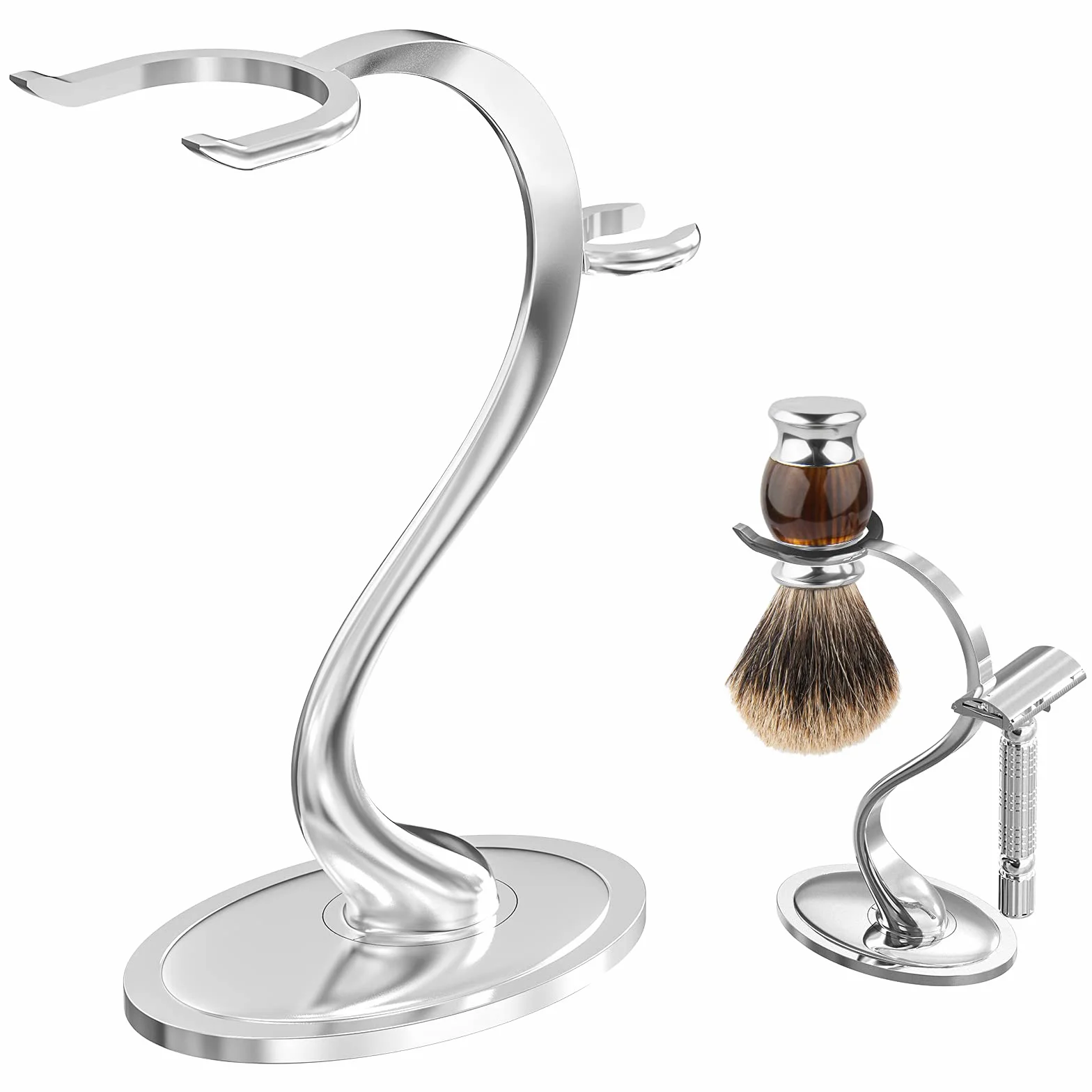 Linkidea Supporto per Rasoio, Porta Pennello da Barba in Lega di Zinco con Base Antiscivolo, Kit Rasoio di Sicurezza per Doccia e Bagno, Compatibile con Vikings Blade the Chieftain (Cromato)