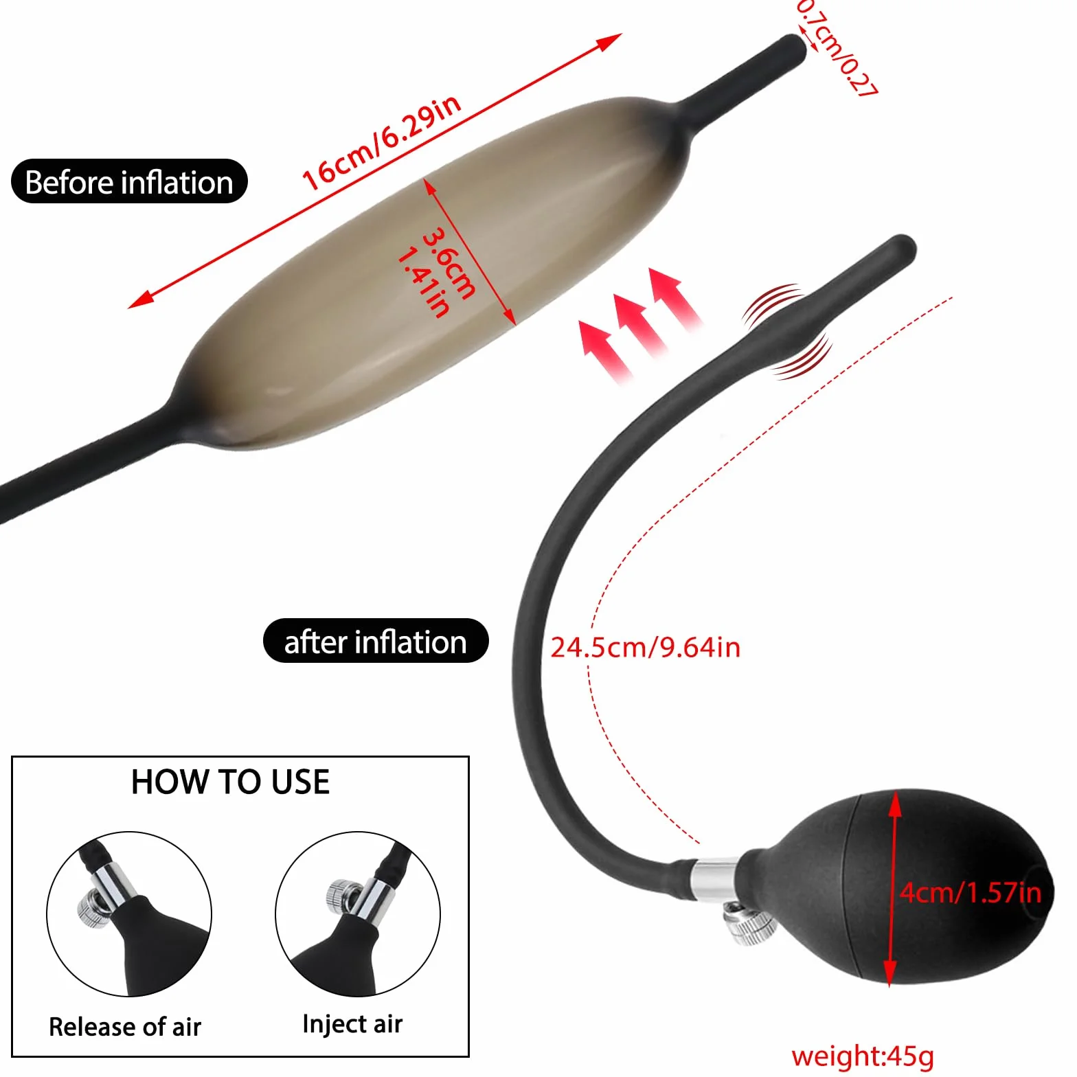 BDSMJOY Dilatatore uretrale gonfiabile in silicone, Uretrale pene plug, Urethra dilators Sextoys per uomini