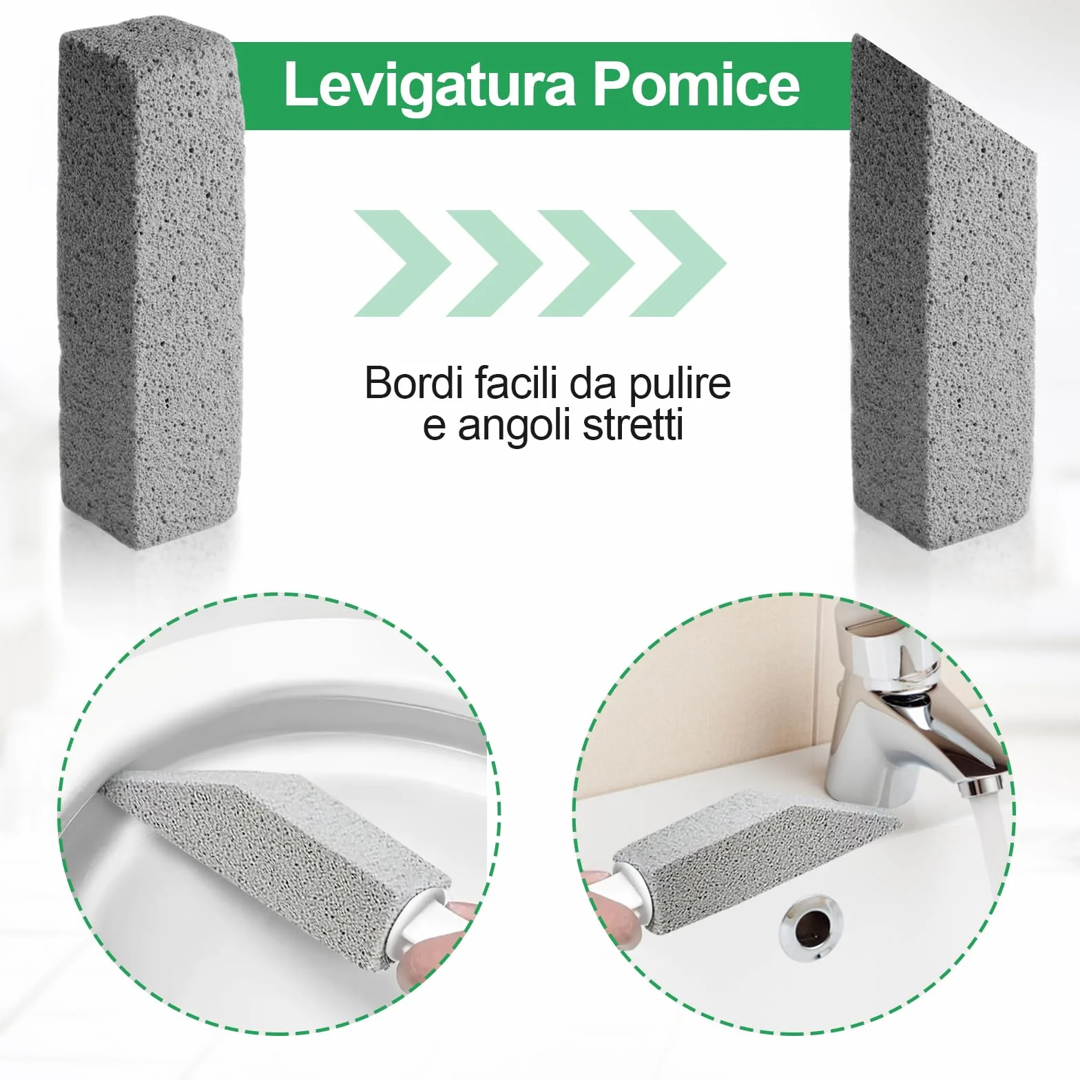 Pietra Pomice con Manico per Pulizia WC - Detergente per Bagno, Cucina, Piscina
