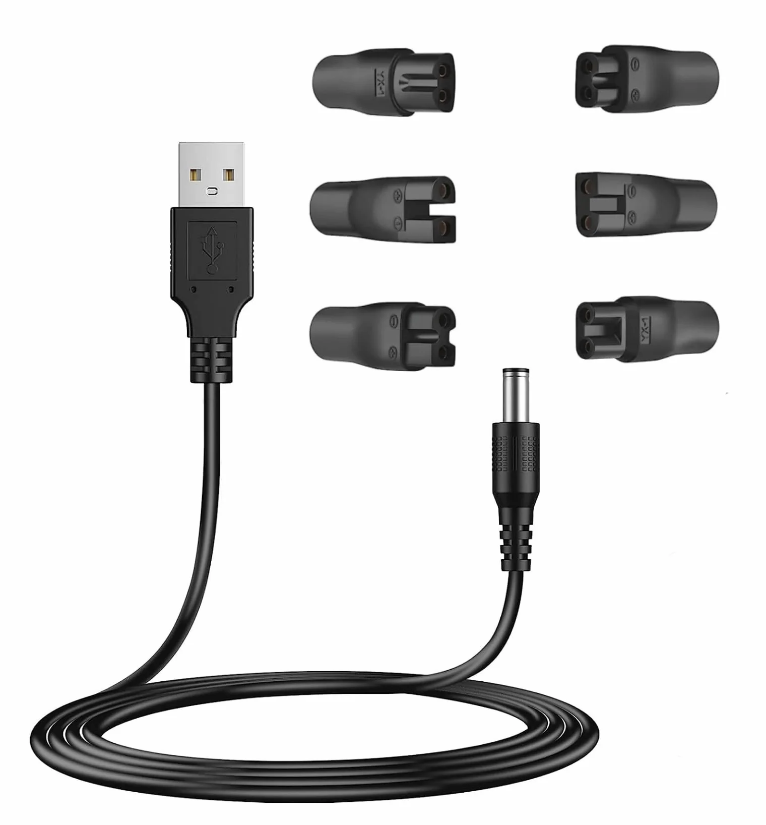 Cavo Caricabatterie USB Universale 3,7V-5V con 6 Adattatori per Rasoio Elettrico Tagliacapelli Tosatrice Epilatore