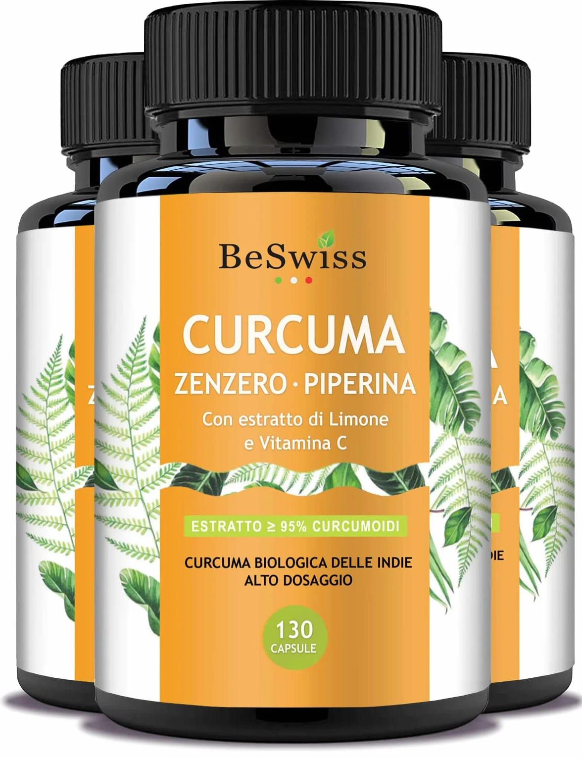 CURCUMA E CURCUMINA 95% + Zenzero Limone Piperina e Vitamina C 130 Capsule Vegan Antinfiammatorio Antiossidante