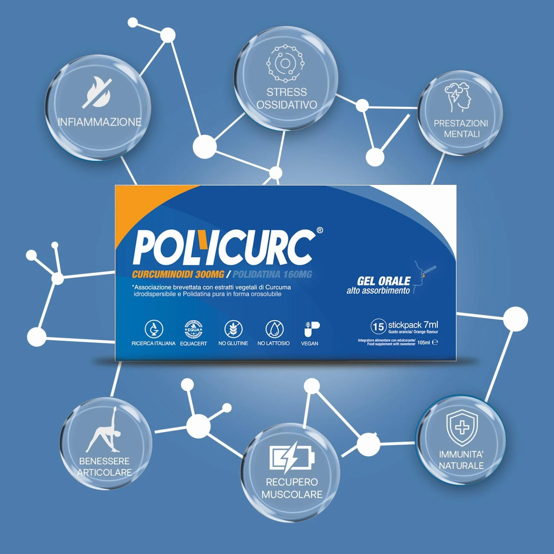 PolyCurc Gel Integratore Curcumina e Polidatina Stickpack Alto Dosaggio
