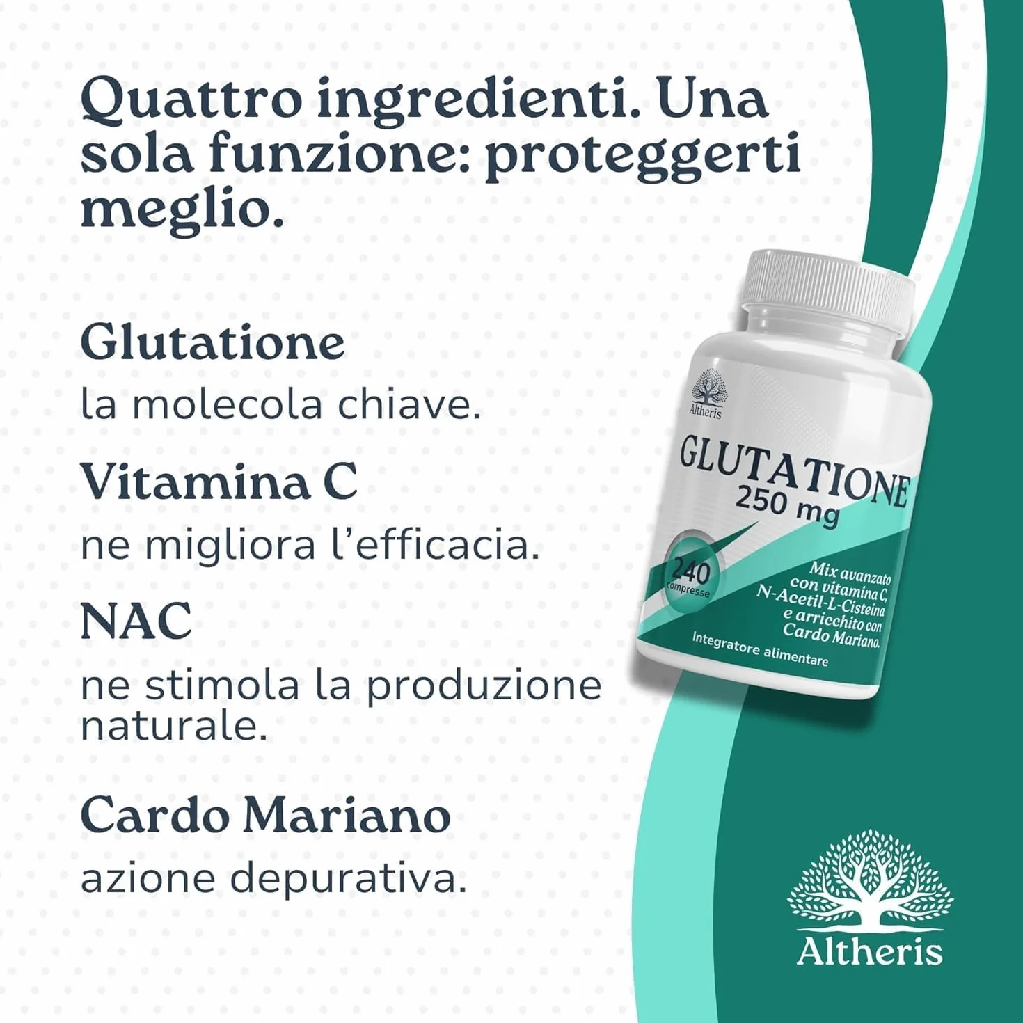 Glutatione Forte 240 Compresse 250mg con Nac N-Acetil-Cisteina, Vitamina C e Cardo Mariano - Potente Antiossidante Integratore Detox Anti-Age