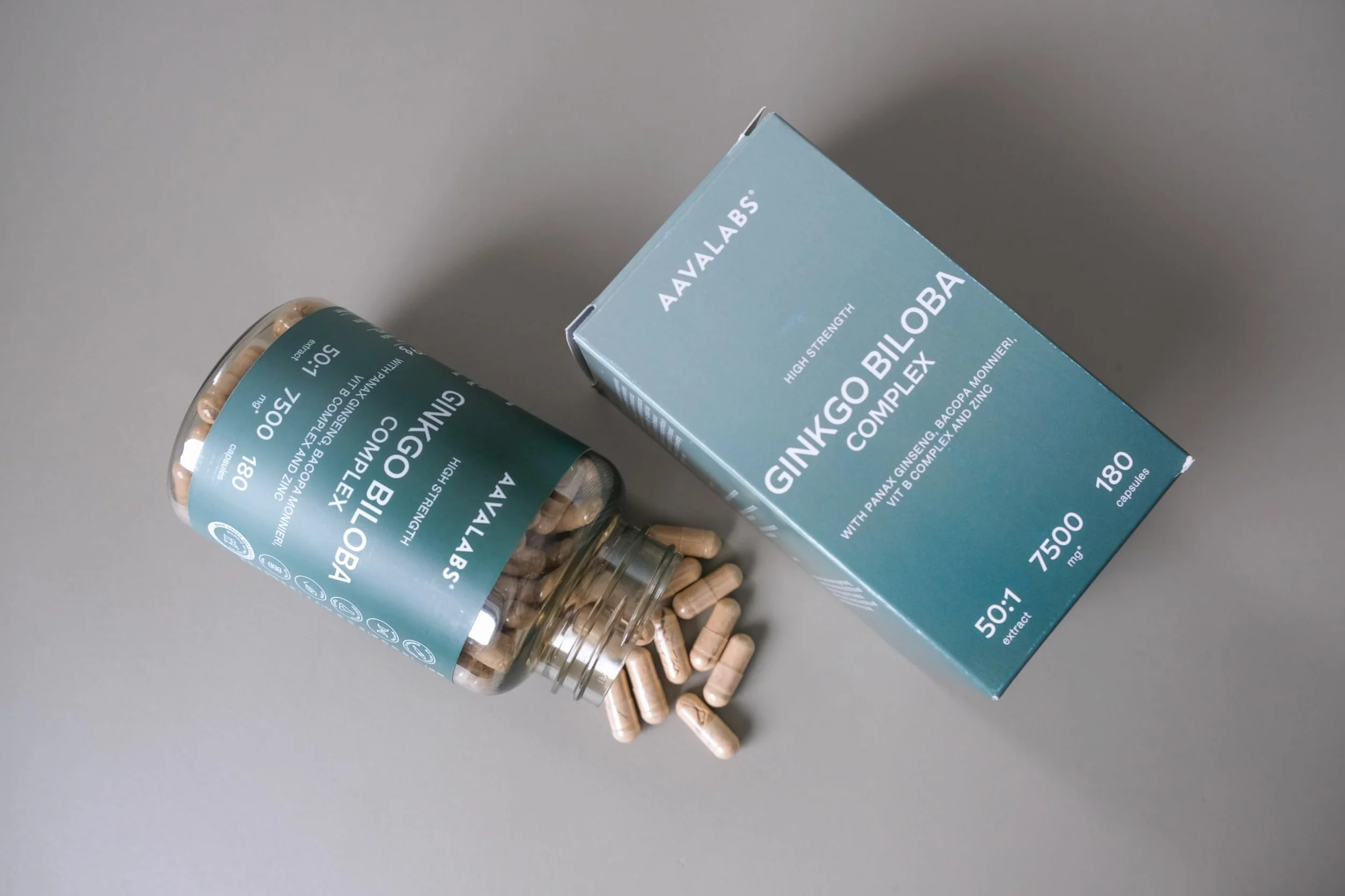 Ginkgo Biloba Integratore 7500mg 50:1 con Ginseng Rosso Coreano, Bacopa Monnieri, Vitamina B Complex, Zinco - Nootropico Memoria e Concentrazione - 180 capsule