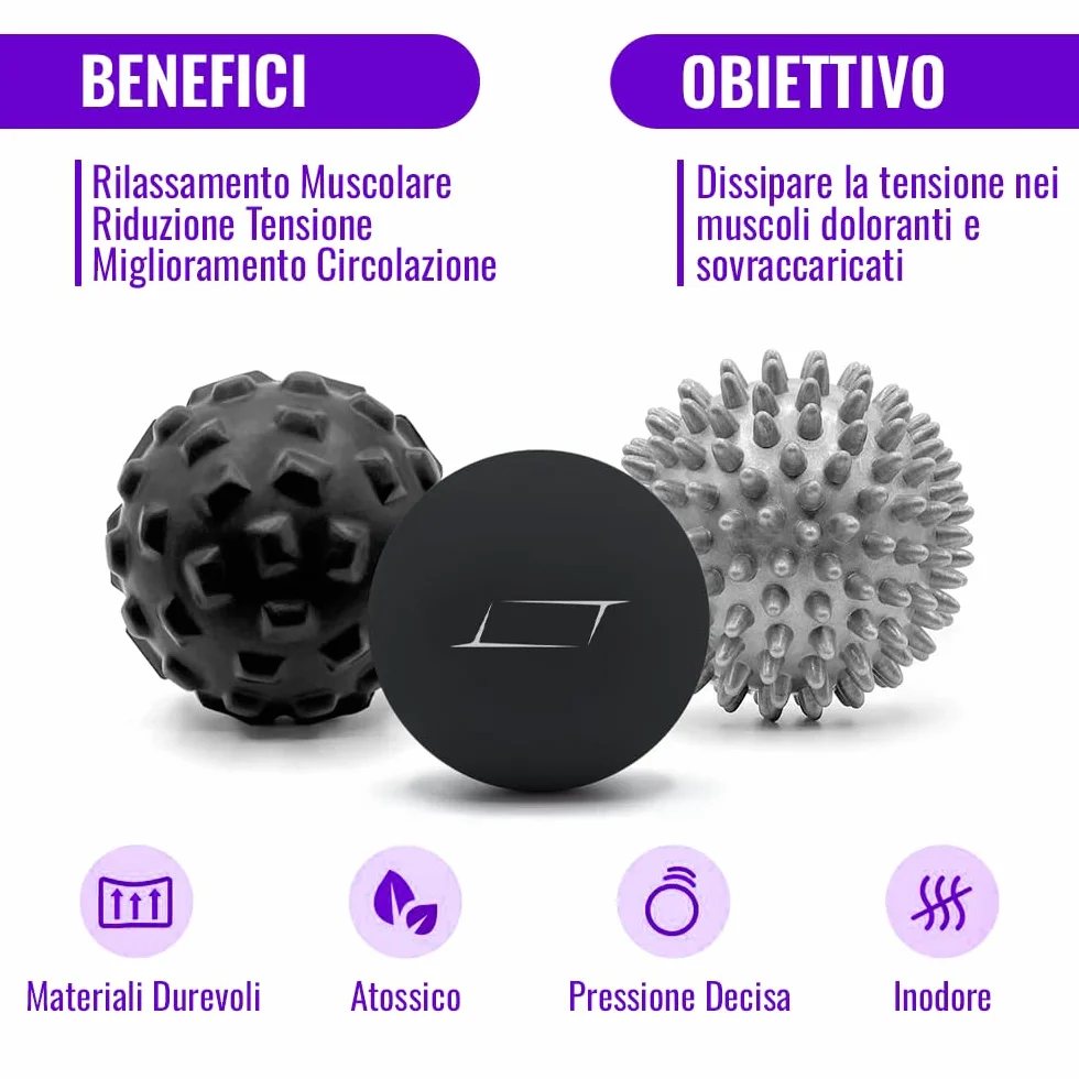 Pallina per Massaggio Muscolare, Massage Ball per Fisioterapia e Circolazione Sanguigna, Palline Pilates Massaggio Piedi, Decontratturanti per Schiena, Spalle e Collo, Set di 3 Palline