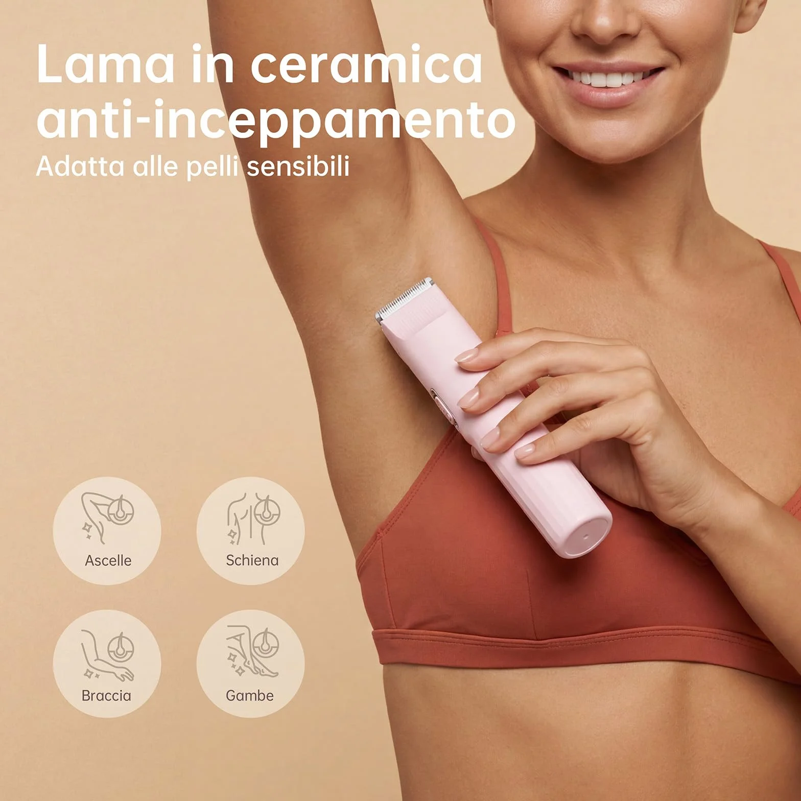 Rasoio Elettrico Donna 3 in 1 Ricaricabile USB per Viso Zone Intime Gambe Braccia Ascelle Bikini Pelli Sensibili Rosa