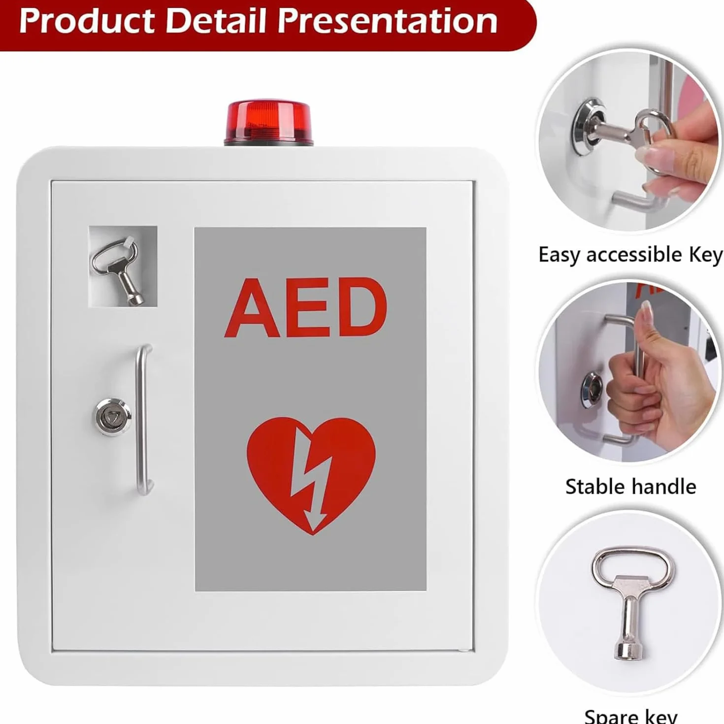 Armadietto Defibrillatore Dae Acciaio Parete Luce Stroboscopica Allarme Emergenza
