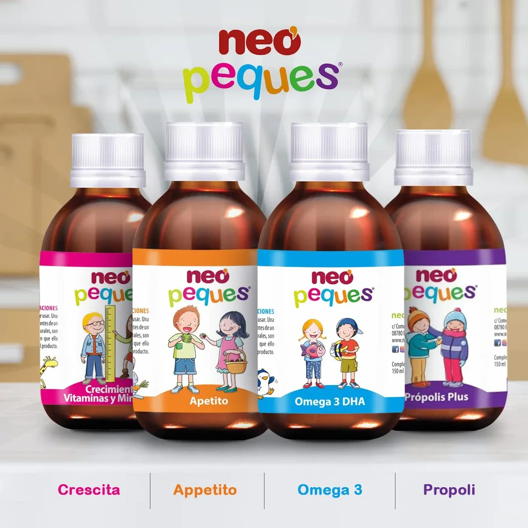 NEO PEQUES Sciroppo per Bambini Appetito 150 ml Stimola Appetito Riduce Stanchezza Estratti Vegetali Oligoelementi Gusto Lampone