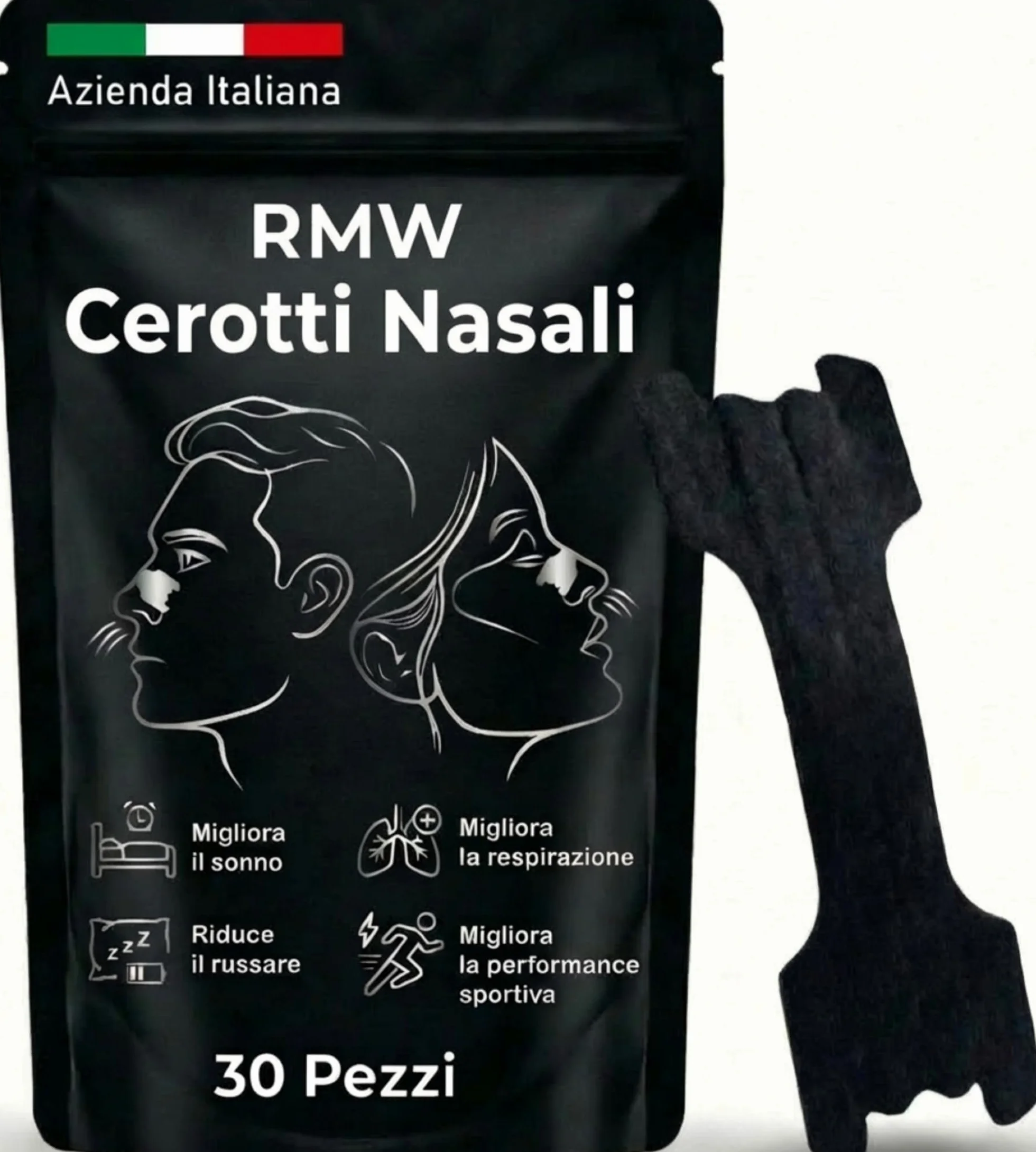 Cerotti Nasali Anti Russamento 30 Pezzi, Sport Respira Bene, Dimensioni Universali, Nero
