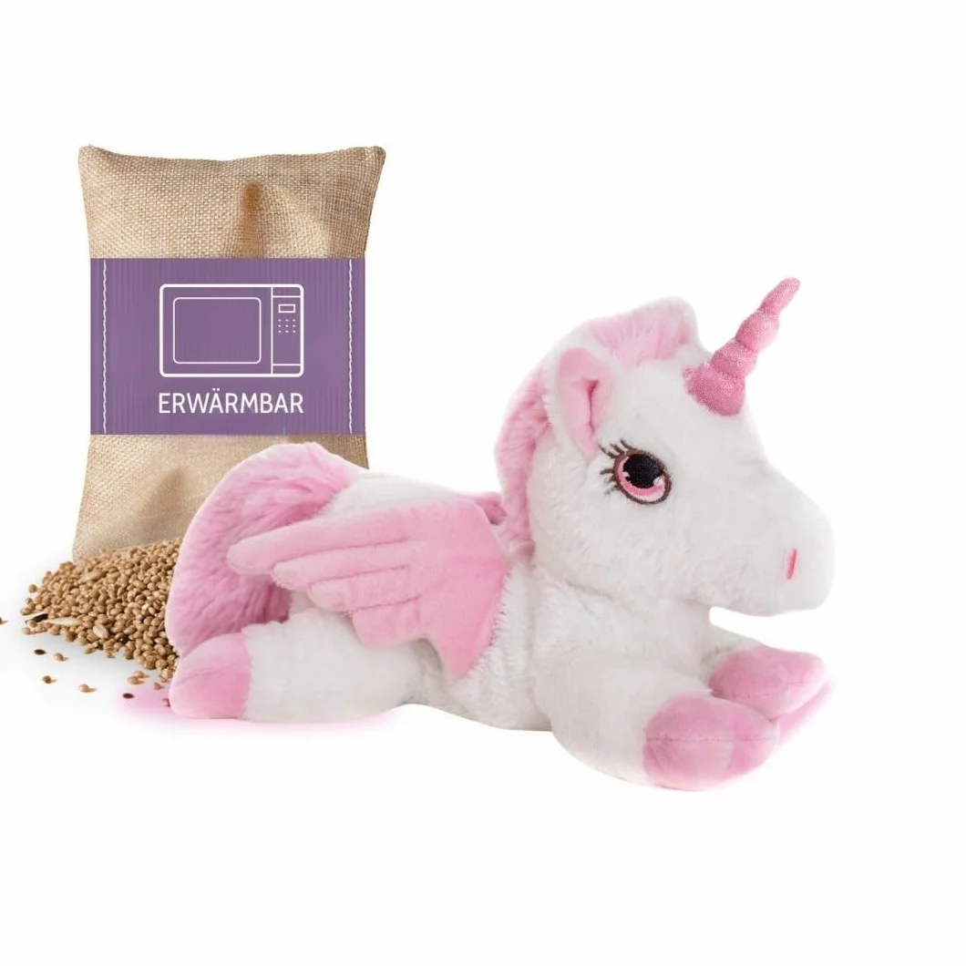Habibi Plush Premium – 1931 Pegasus con corno glitterato, con cuscino a grani estraibili – Cuscino termico per riscaldare nel forno a microonde