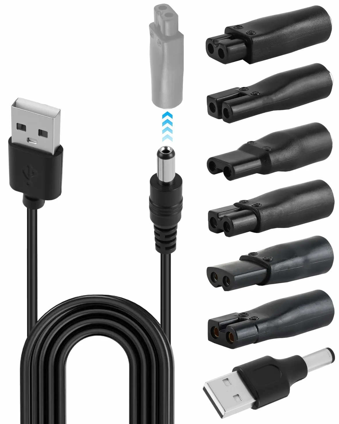 Caricabatterie da rasoio 5 V universale Kit adattatore di alimentazione con 7 punte connettori