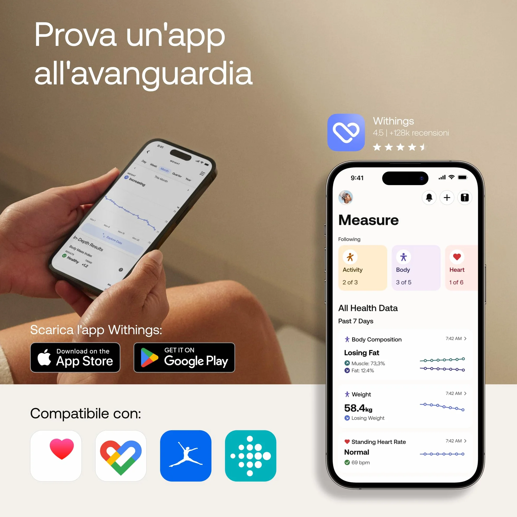 Withings Body Comp Bilancia pesapersone digitale WiFi con analisi completa peso grasso muscolare acqua tracciamento cardiovascolare impedenziometrica nero