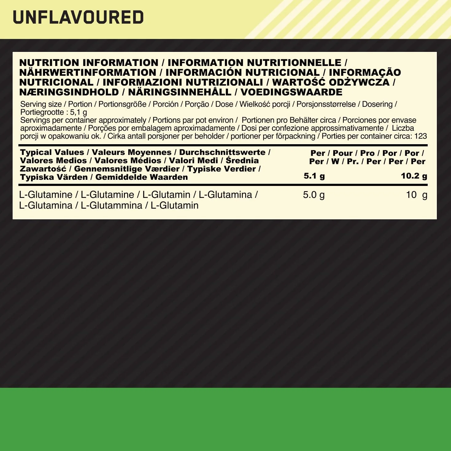 Optimum Nutrition Glutamine, Aminoacido L-Glutammina in Polvere, Integratore Alimentare per la Preparazione di Frullati Pre e Post-Allenamento, Non Aromatizzato, 123 Porzioni, 630 g