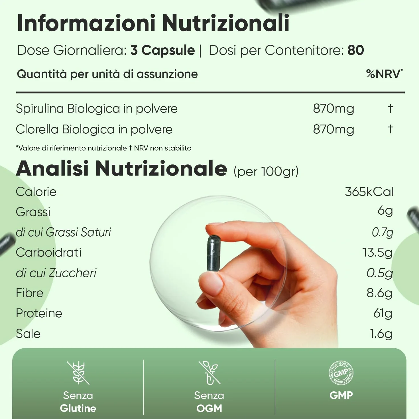 Spirulina e Clorella Biologiche 240 Capsule Vegane 1740mg Superfood Integratore Senza Glutine Prodotto in Europa