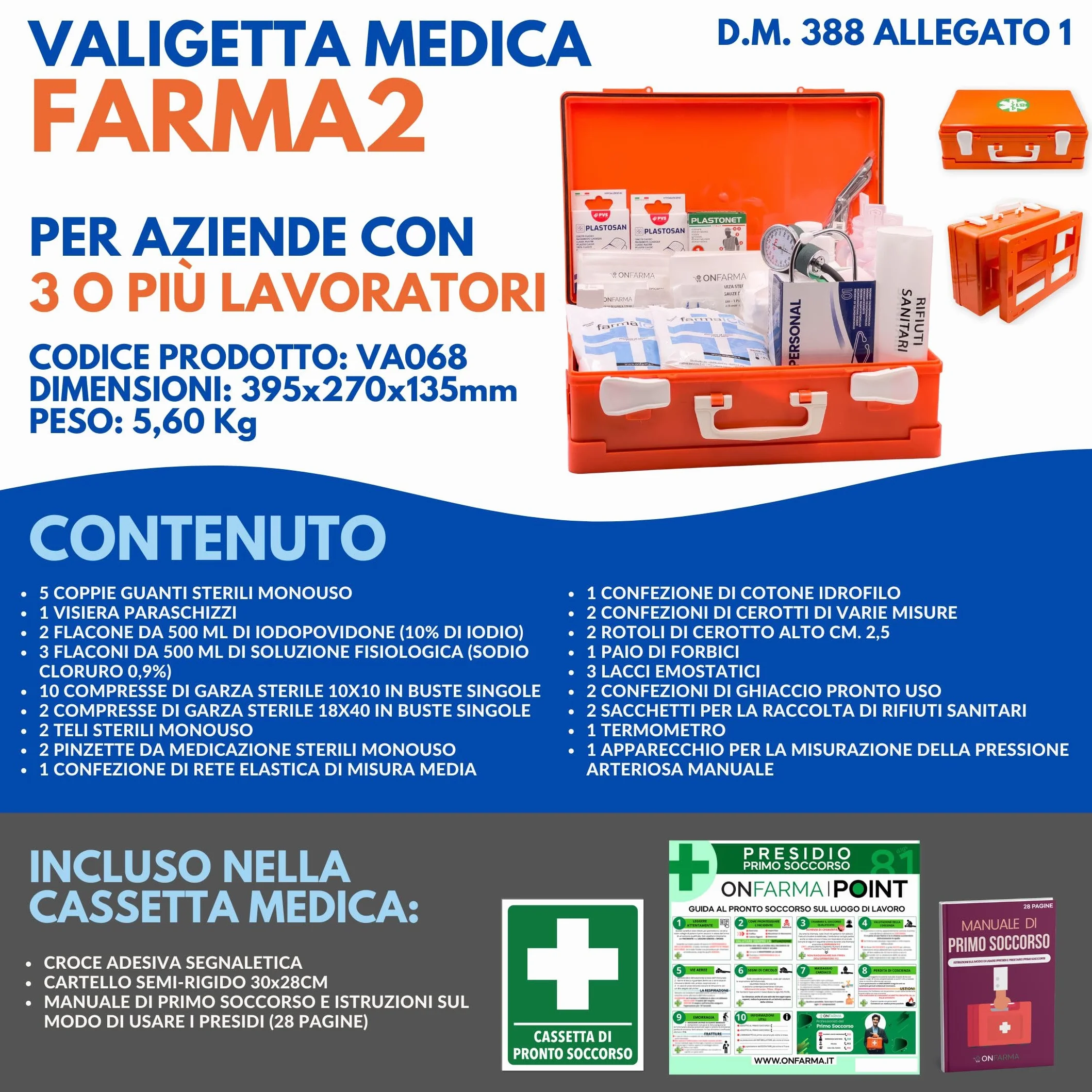 CASSETTA PRONTO SOCCORSO KIT MEDICAZIONE DM 388 AB per aziende