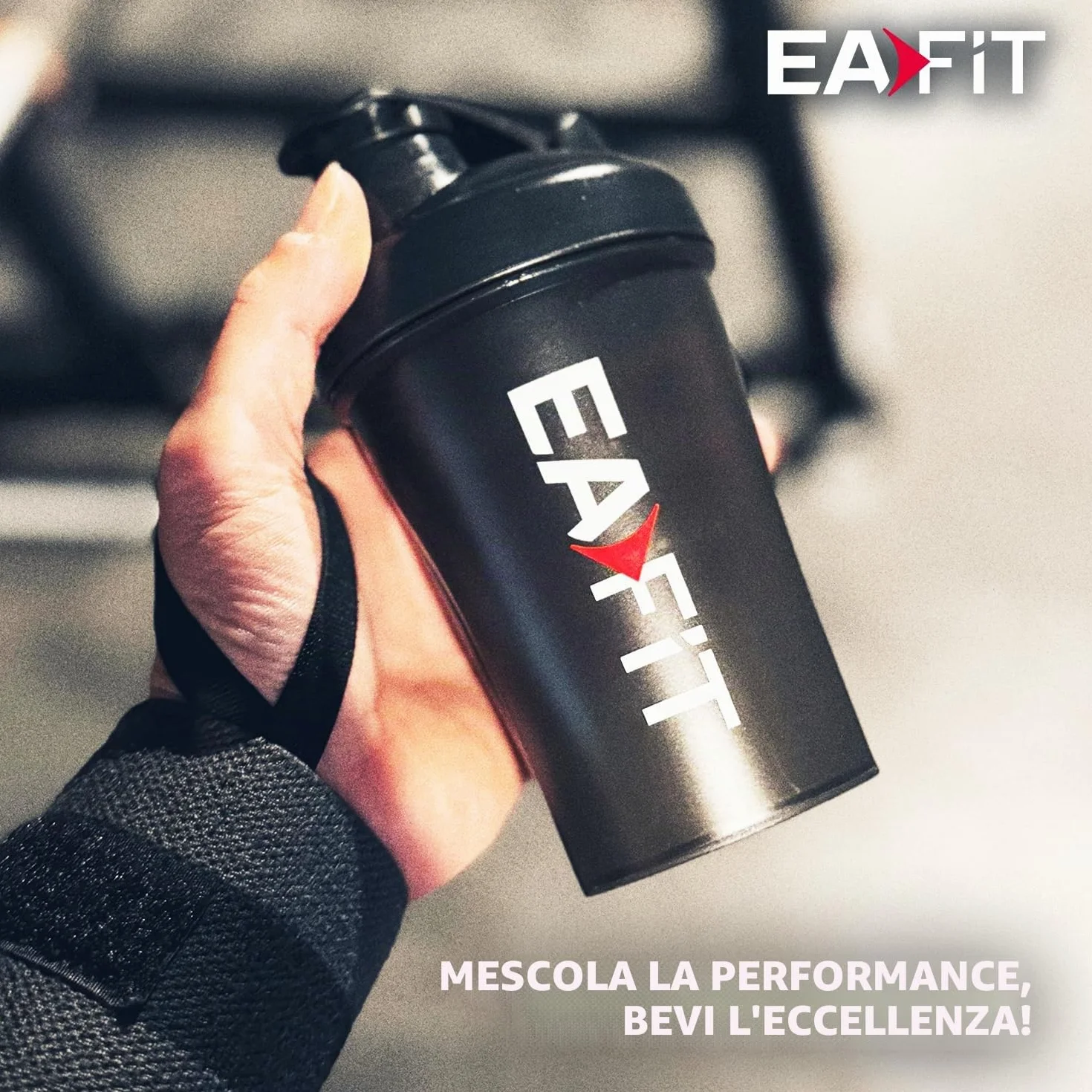 EAFIT Shaker Proteine 400 ml Nero Trasparente – Borraccia Graduata Senza BPA con Mixer in Acciaio – Per Whey Protein, Creatina, Pre Workout – Shaker Palestra Portatile Anti-Perdita per Sport e Fitness