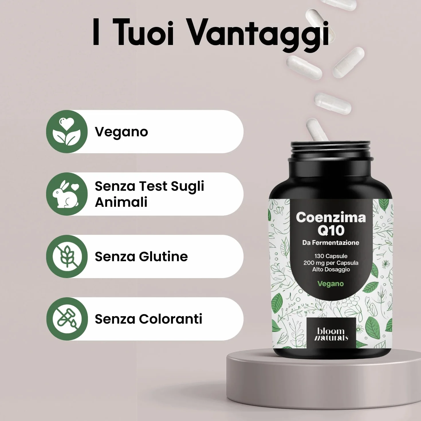 Coenzima Q10 Integratore – 130 Capsule – 200 mg per Capsula – Q10 Coenzima da Fermentazione – Vegano – Prodotto in Germania – Integratore Alimentare - Coq10 200mg Testato in Laboratorio