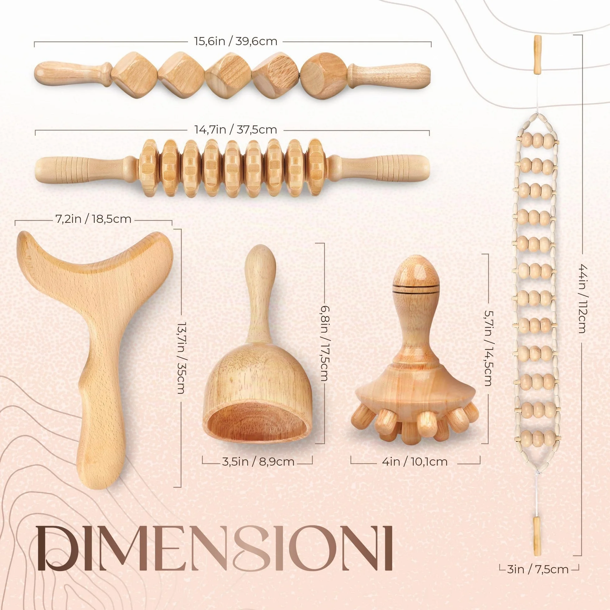 Ezero Maderoterapia Kit Legno 6 pezzi con Borsa e Manuale - Maderoterapia Rullo con Guasha Massaggio Corpo e Rullo Massaggio Cellulite con Accessori - Massaggiatore Anticellulite