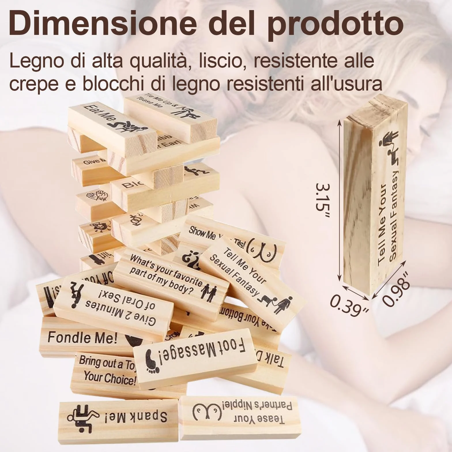 DORIMI Italiano Gioco Erotico Torre in Legno 48 Pezzi – Giochi Hot per Adulti, Torre della Passione Piccante, Giochi Erotici Coppie, Gioco di Coppia in Italiano (48 pezzi)