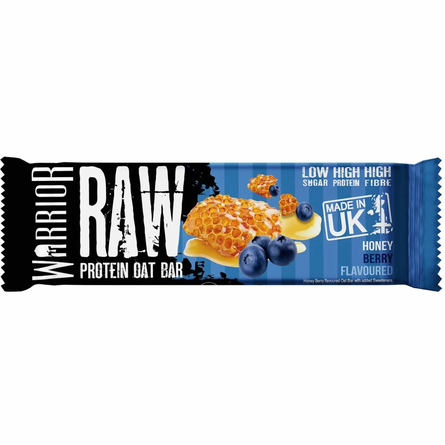 Warrior Raw Barretta Proteica 12 x 75 g – Barrette Proteiche ai Fiocchi d'Avena, Snack Proteico Senza Zucchero con Fibre e Prebiotici – Frutti di Bosco al Miele