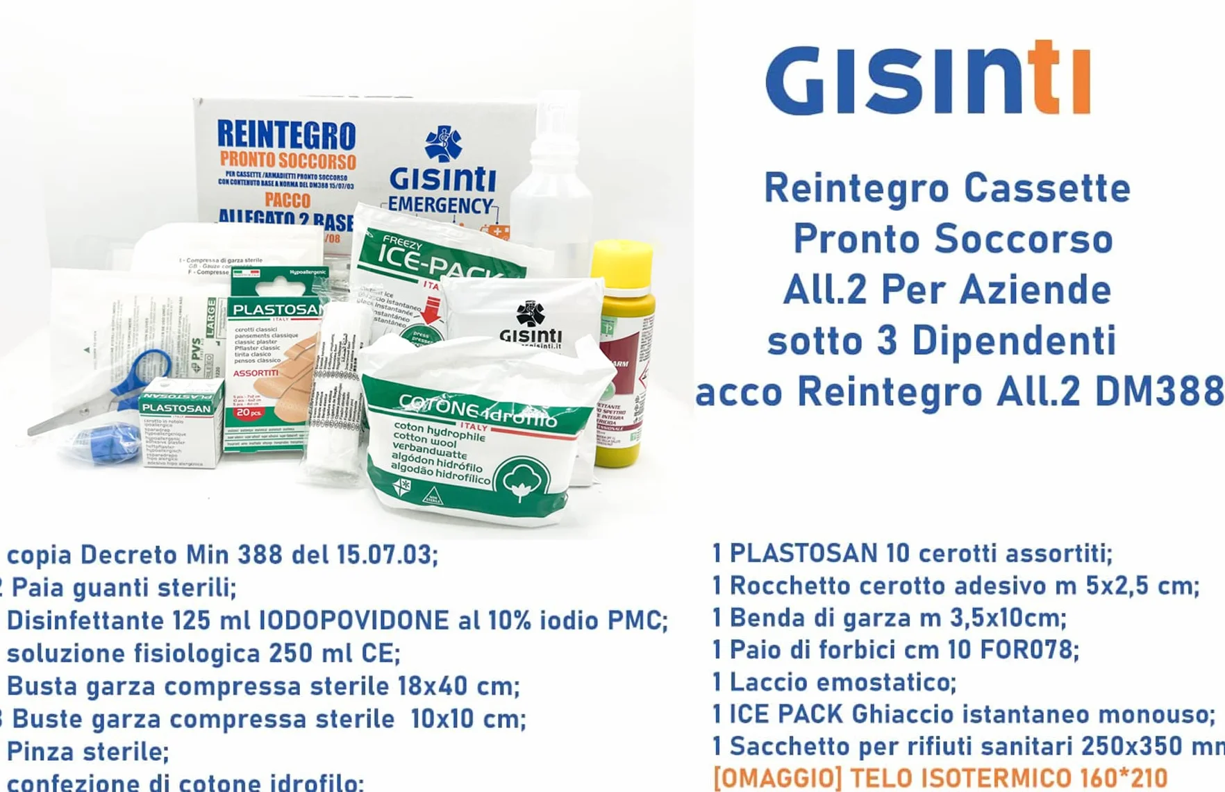 Gisinti Reintegro Cassette Pronto Soccorso All.2 DM388 Pacco Aziende 3 Dipendenti