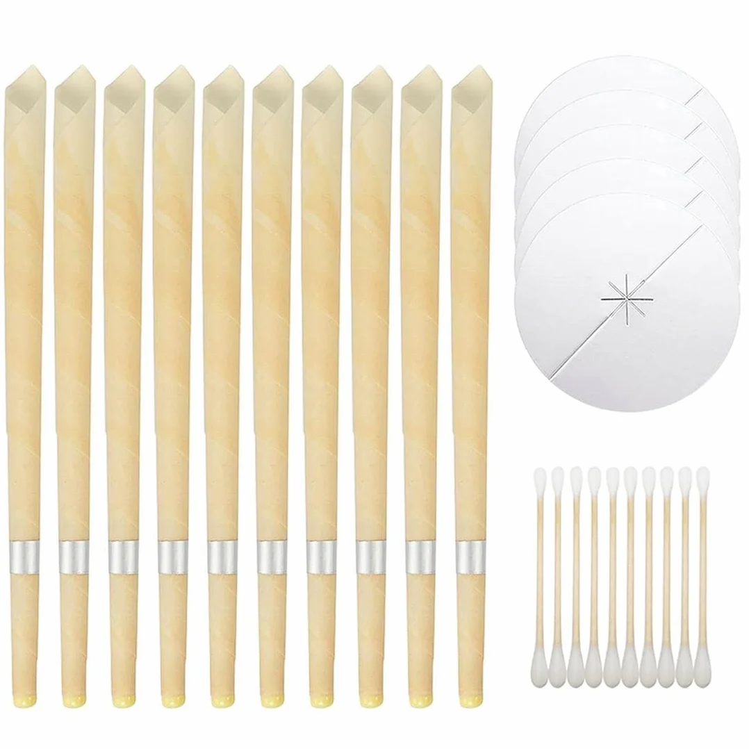 EBHO Candele Orecchie Cerume,Kit per Candele per Rimozione del Cerume,Togli Cerume Orecchie,Candele per Orecchie da 10 Pezzi con 5 Dischi Protettivi
