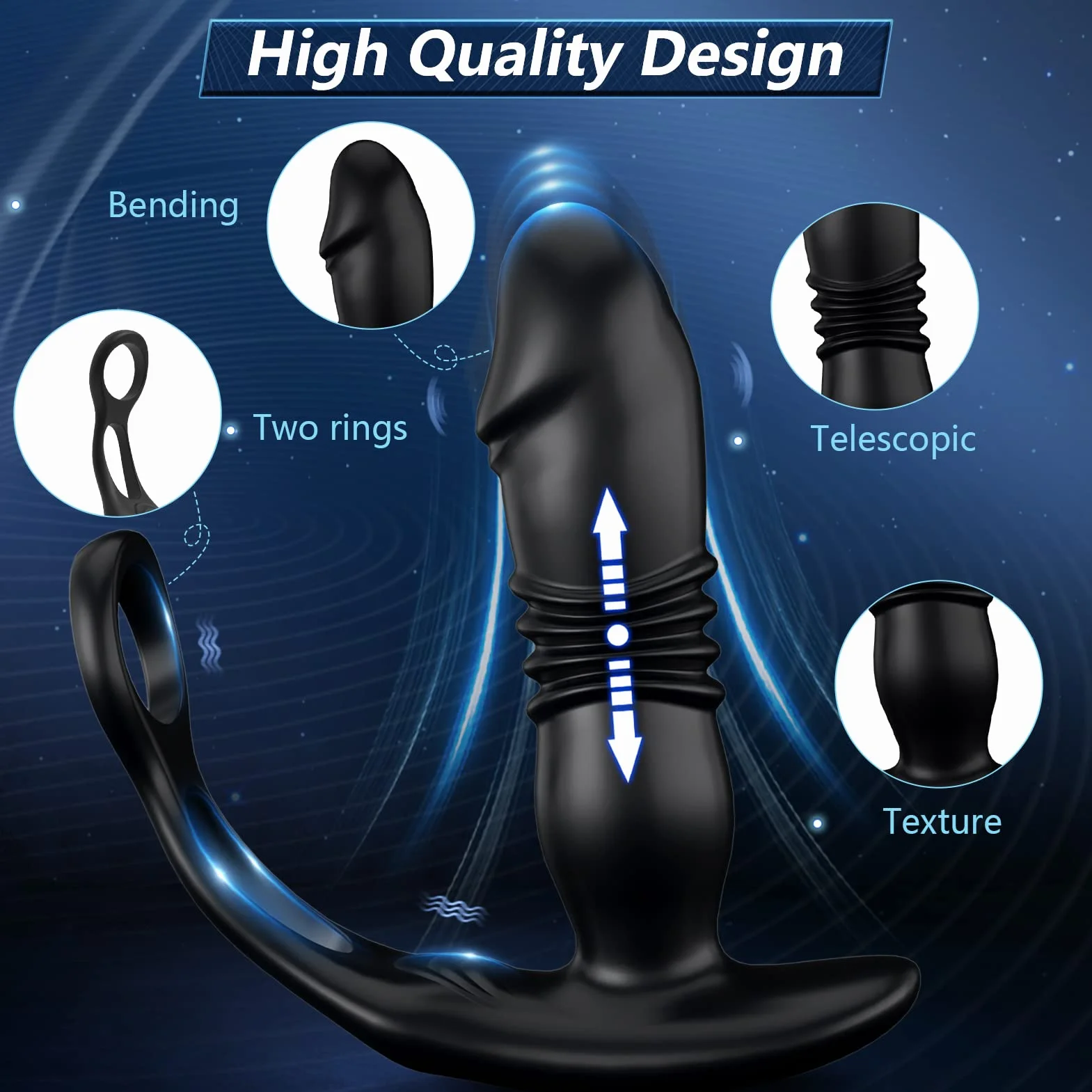4 IN 1 Vibratore Massaggiatori Prostata con Anelli Pene per Uomo, Thrusting Sex Toys per Stimolare il Testicolo e Anali, Vibratori Penis Ring con 12+3 Modos, Morbido ed Elastico, Durevole (GF-003)