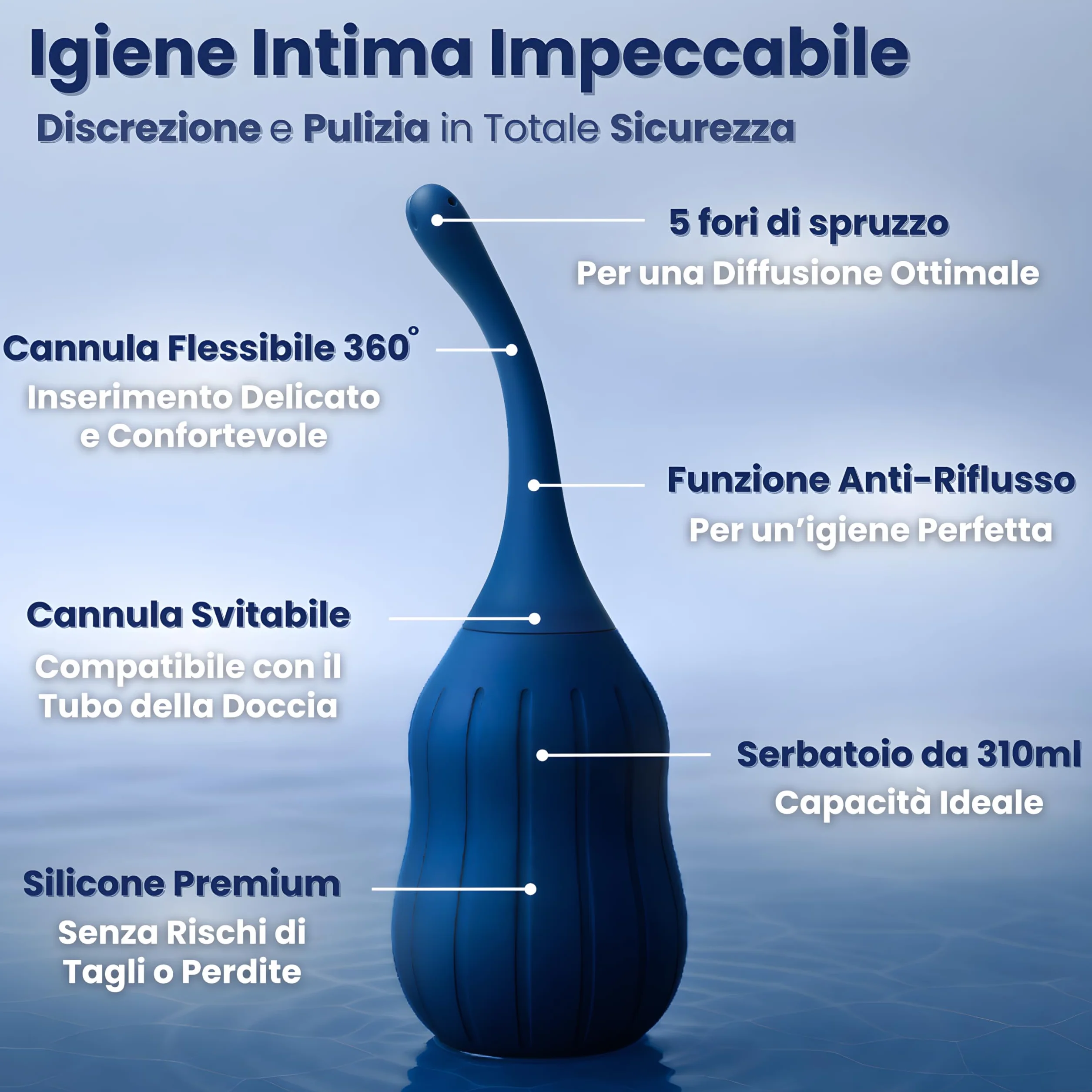 Doccia Intima 310ml - Clistere Per Pulizia Intestino - Peretta Per Lavaggio Anti-Riflusso - Enema Kit Per La Pulizia del Colon, Douche