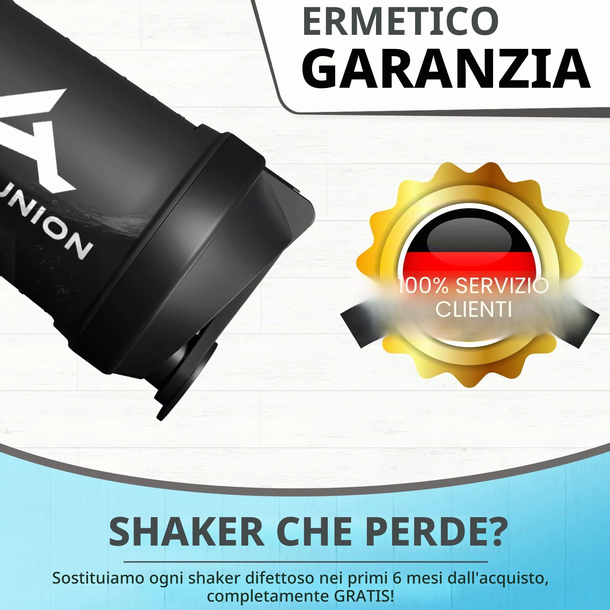 AMITYUNION Shaker per proteine ​​FYRA 700 ml con contenitore - scomparto polvere - shaker per proteine, senza BPA con setaccio e scala per frullati di siero di latte e BCCA, (Black)