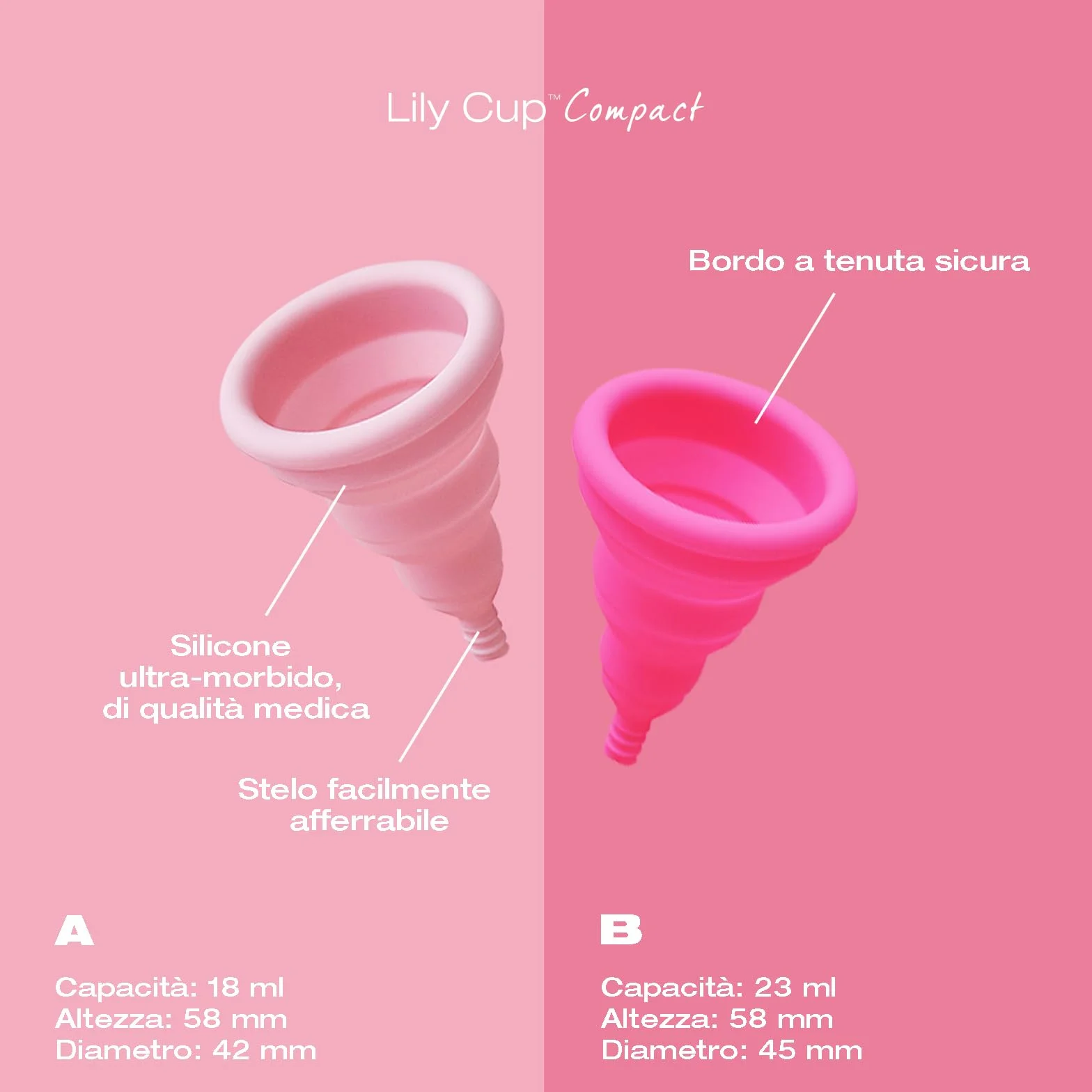 Intimina Lily Cup Compact misura Size A - Piccola Coppetta Mestruale Morbida con Design Compatto Flat-fold, Coppa Mestruale Compatta, Coppette Mestruali