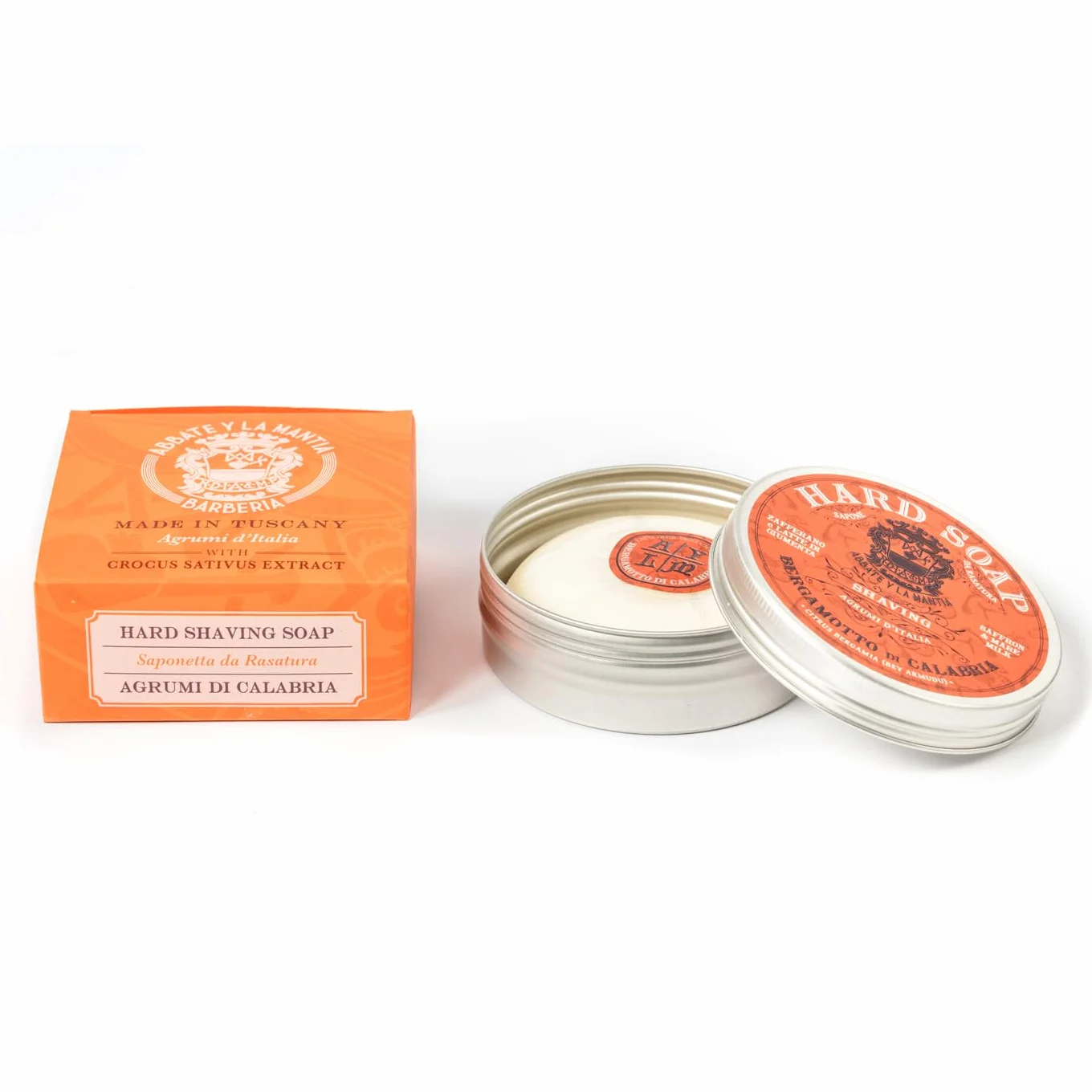 ABBATE Y LA MANTIA: Saponetta Solida da Barba al Bergamotto di Calabria – Idratante e Lenitiva – Con Latte di Giumenta e Zafferano – 80g – Made in Italy
