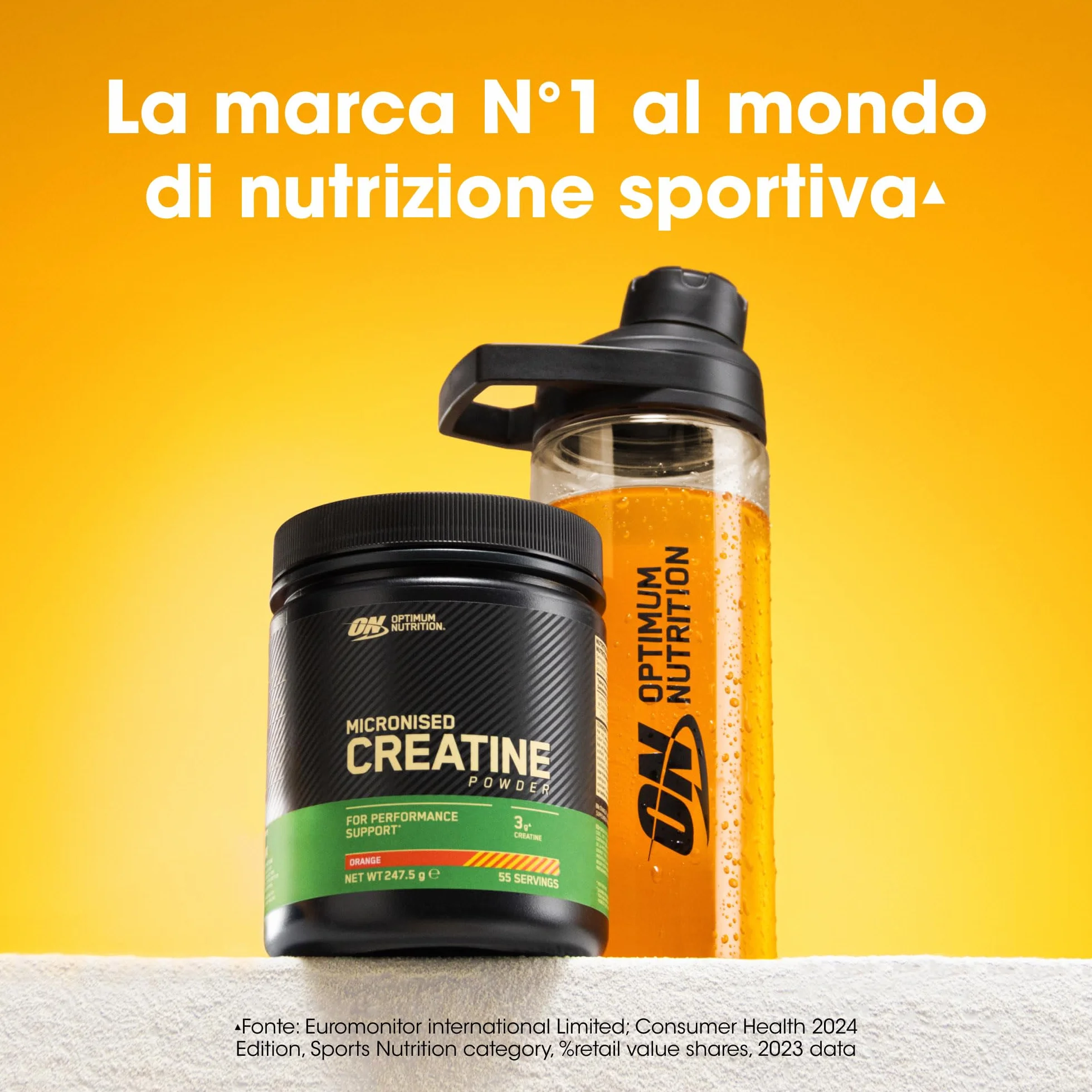 Optimum Nutrition Creatina Micronizzata in Polvere, Gusto Arancia, 247.5g, 55 Porzioni