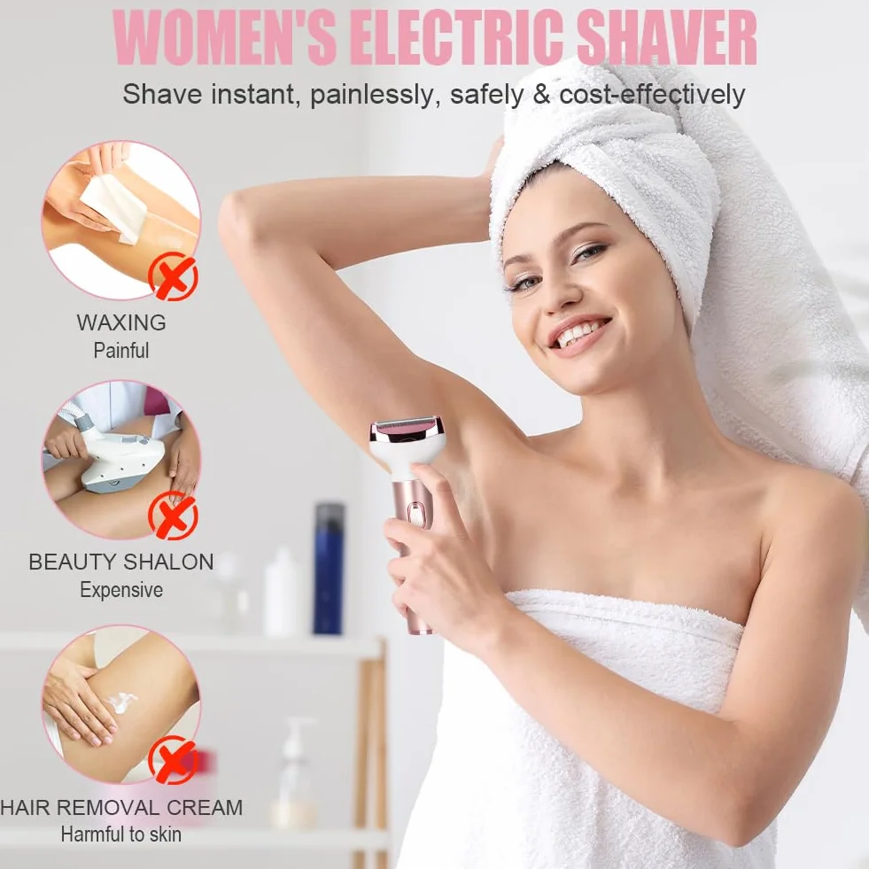 ACWOO Rasoio Elettrico Donna, 4 in 1 Epilatore Senza Fili, Ricaricabile Epilatore viso, Depilatore Donna Multifunzione a Secco e Bagnato per Una Rasatura Delicata e Accurata, Impermeabile