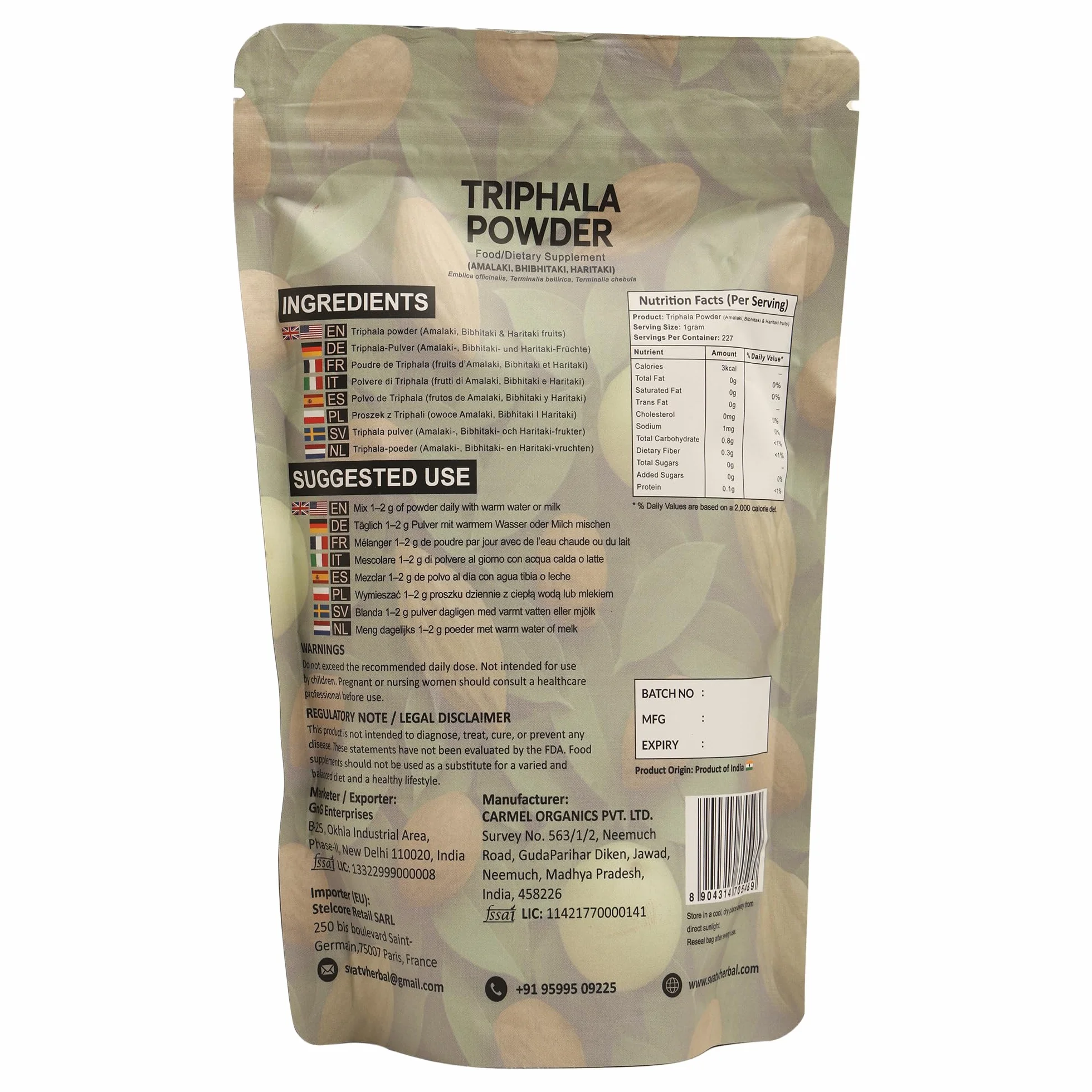 Triphala Powder 227g Formula of Amla, Haritaki & Bibhitaki – 8 Oz
