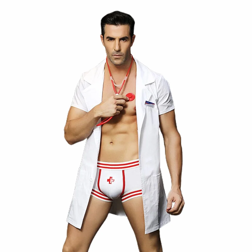 YUHENG Costume da infermiera da uomo sexy per adulti bianco XL