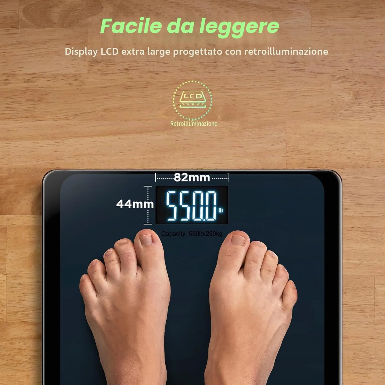 RunStar Bilancia Pesapersone Digitale 250kg Piattaforma Ultra Ampia Display LCD Alta Precisione