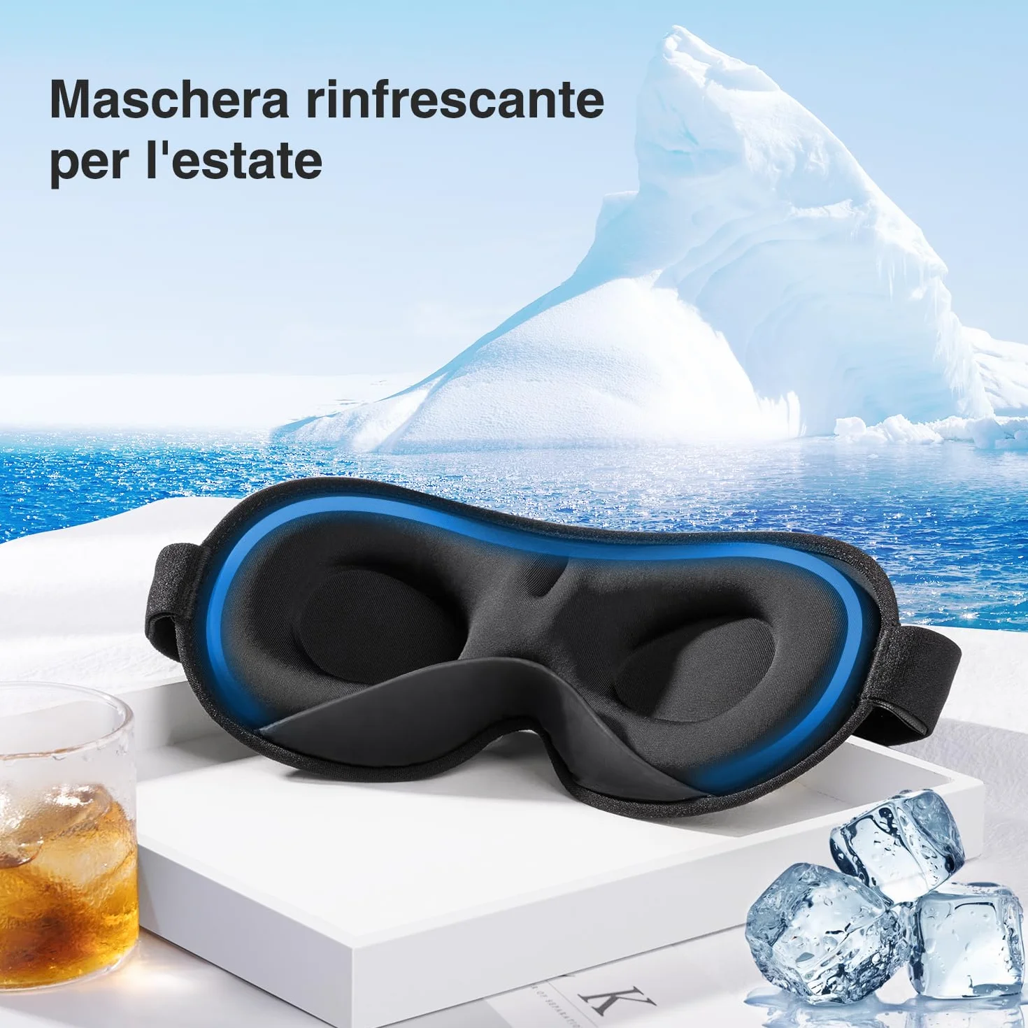 Umisleep 2026 Maschera per dormire ponderata per uomo e donna, 3D per alleviare la pressione, 100% con cinturino regolabile per viaggi, yoga, 120 g, Nero