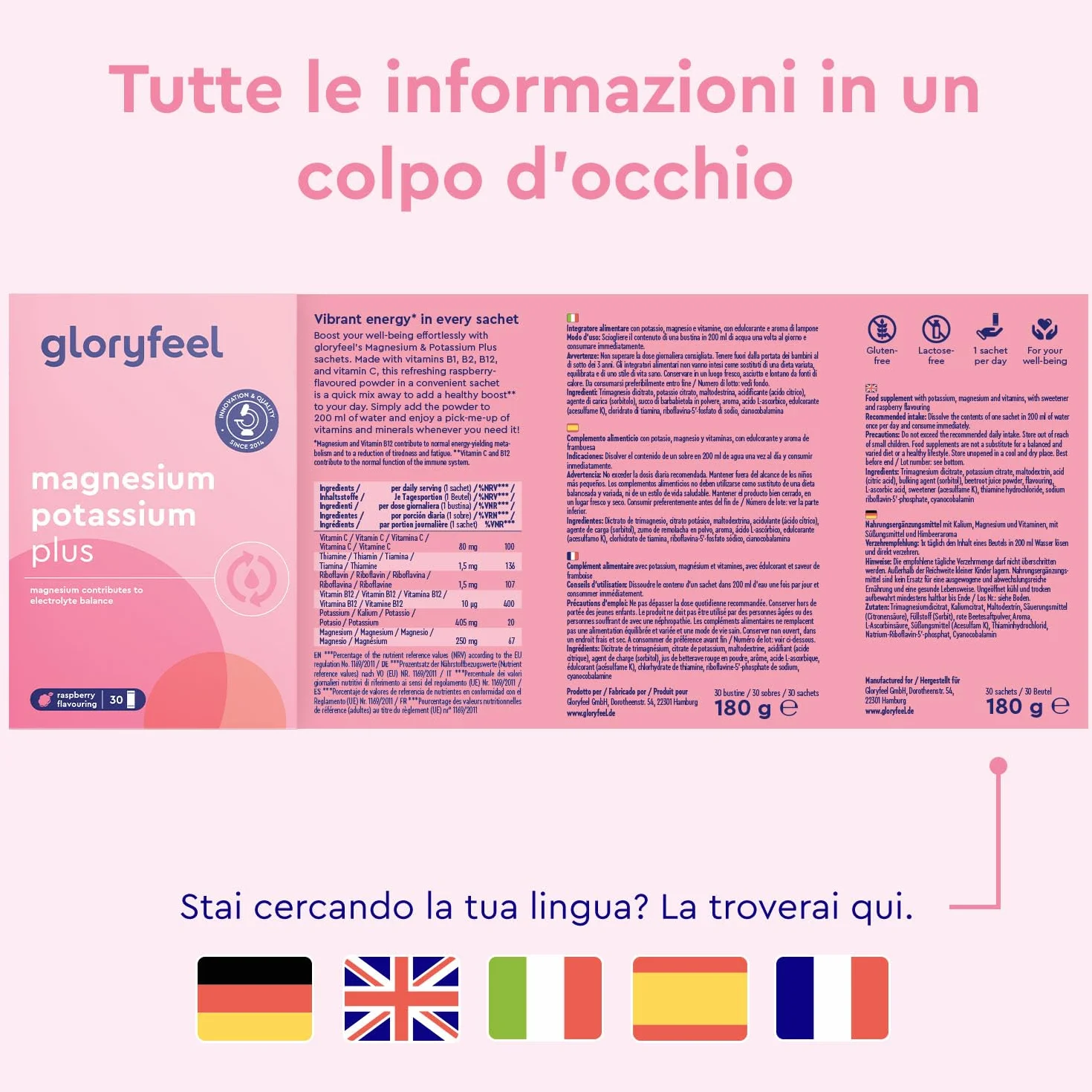 Magnesio e Potassio Integratore, Eletto PRODOTTO DELL'ANNO 2025, Gusto Lampone, 30 Bustine, Vitamina C, B12, Riboflavina e Tiamina, Contro Stanchezza e Affaticamento, per Sistema Immunitario e Nervoso
